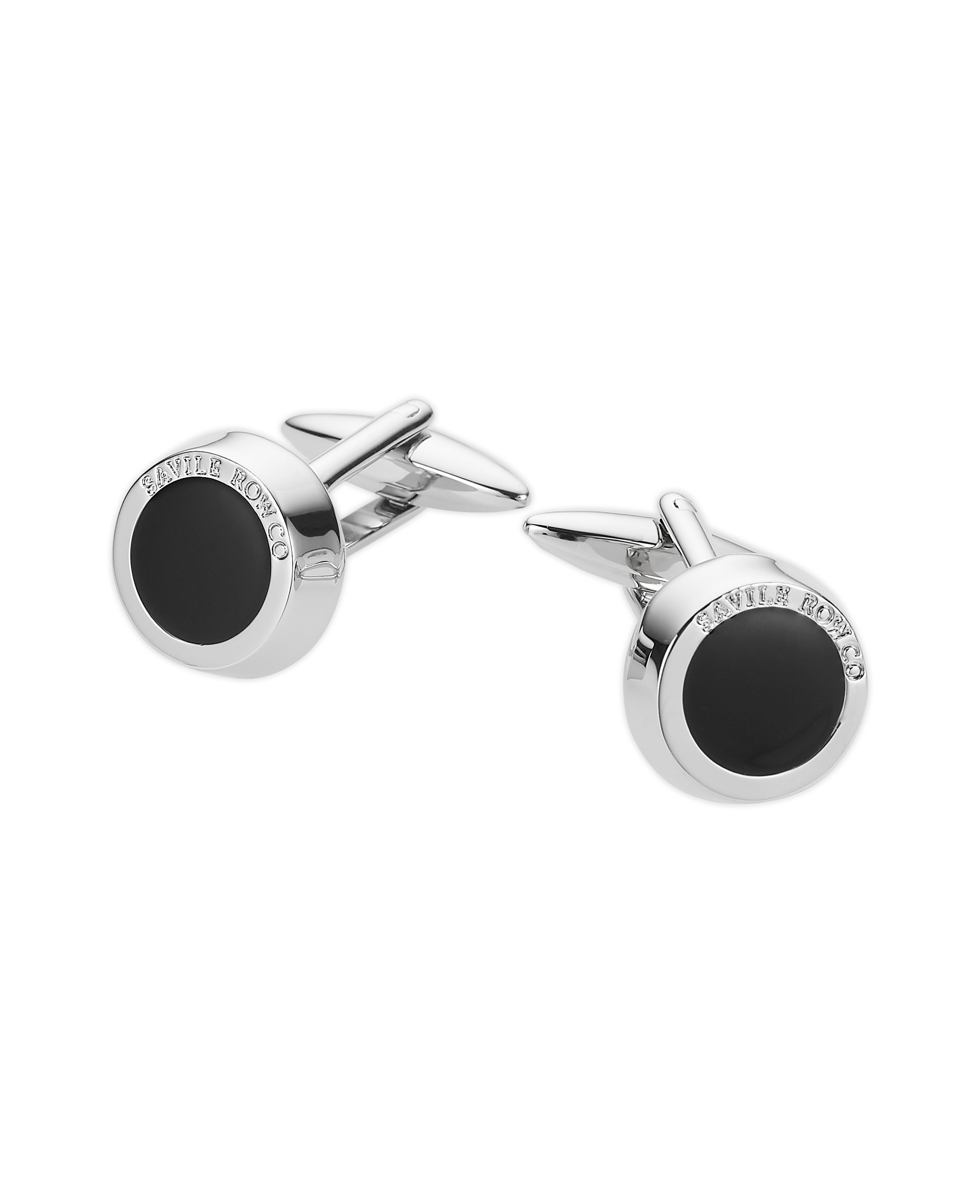 Savile Row Company Black Signature Silver Tone Cufflinks