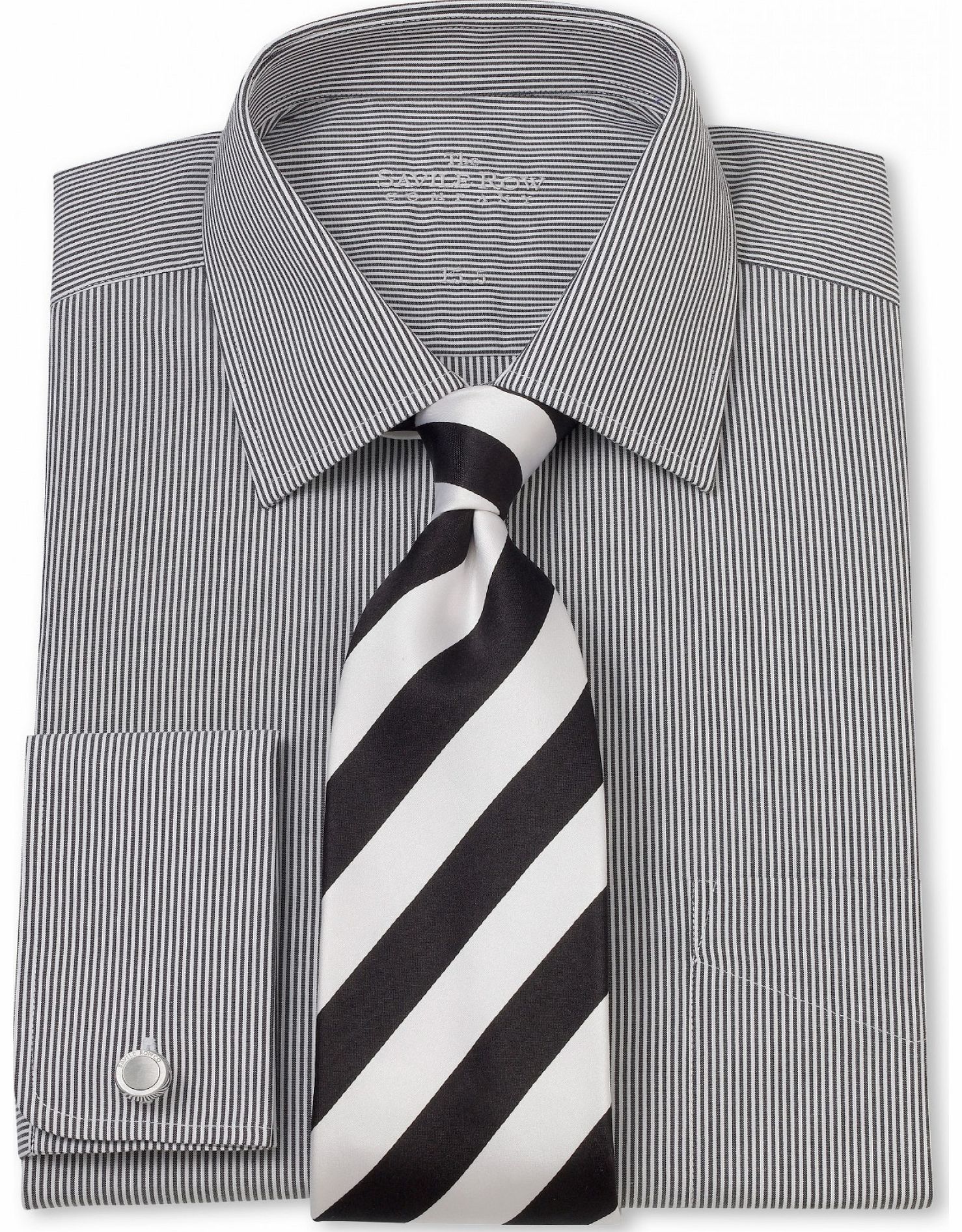 Savile Row Company Black White Bengal Stripe Classic Fit Shirt 17``