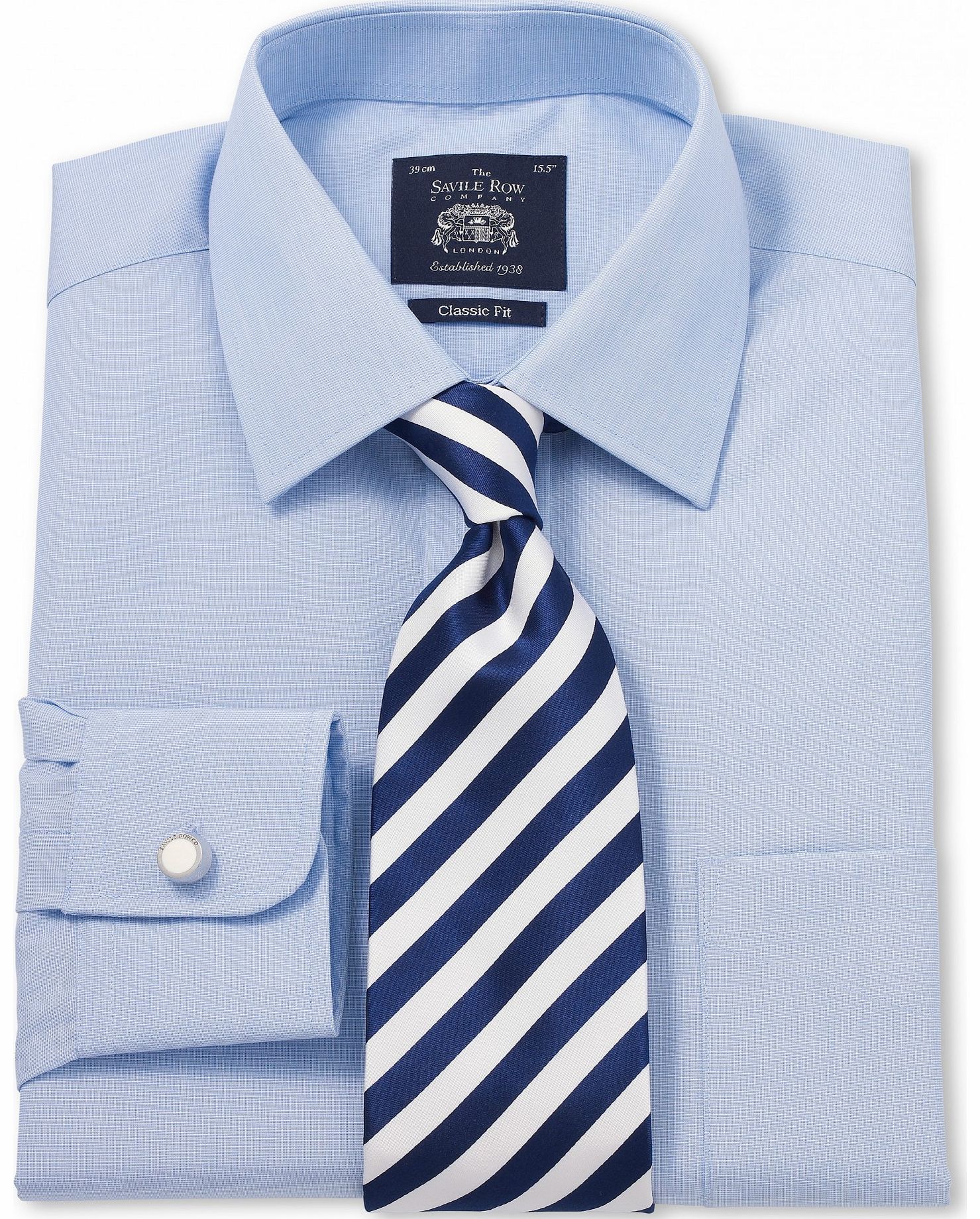 Savile Row Company Blue End on End Non Iron Classic Fit Shirt 15``