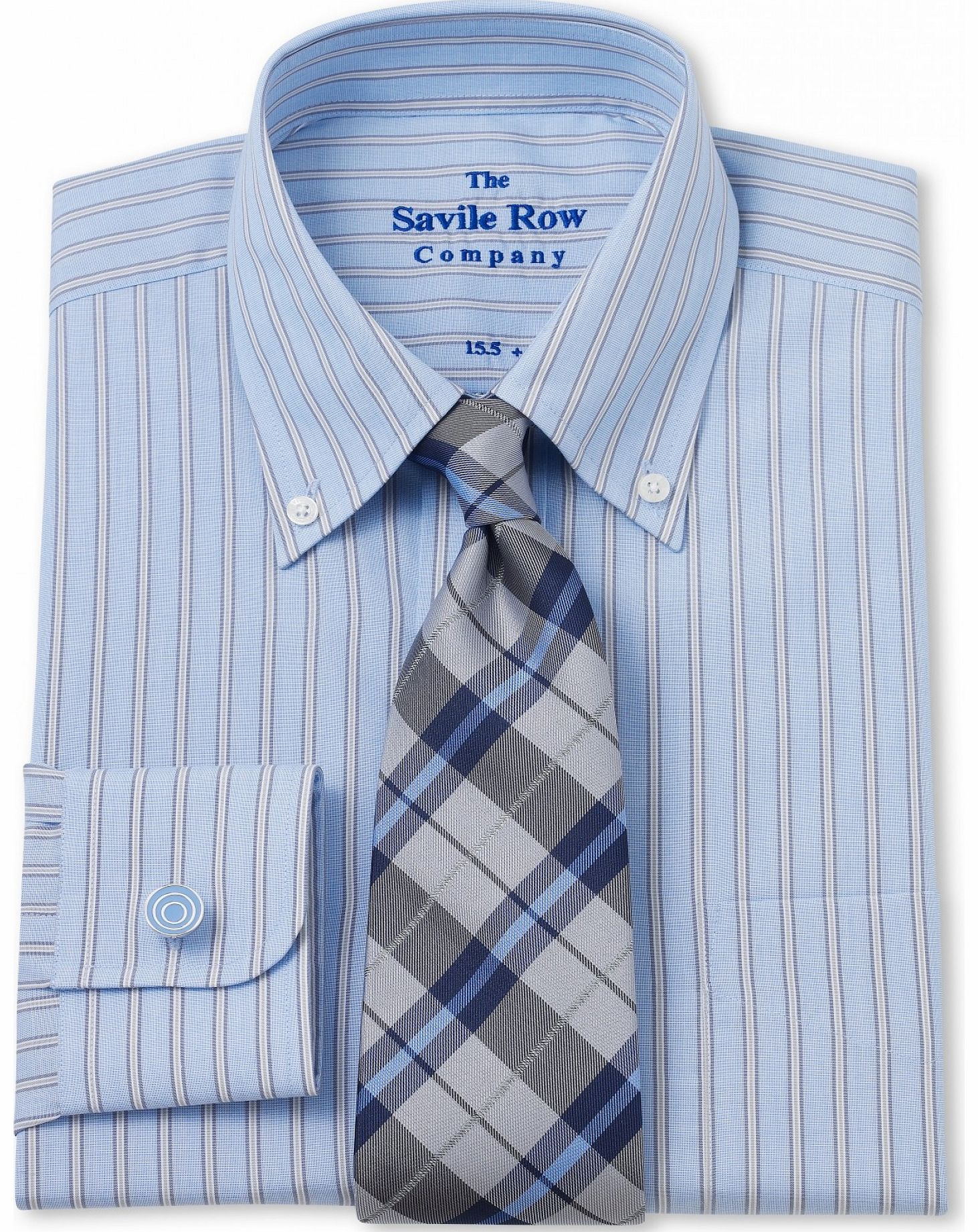 Savile Row Company Blue Grey End on End Stripe Classic Fit Shirt