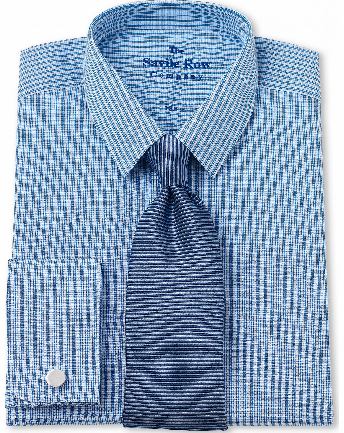 Savile Row Company Blue Micro Check Slim Fit Shirt 16 1/2``