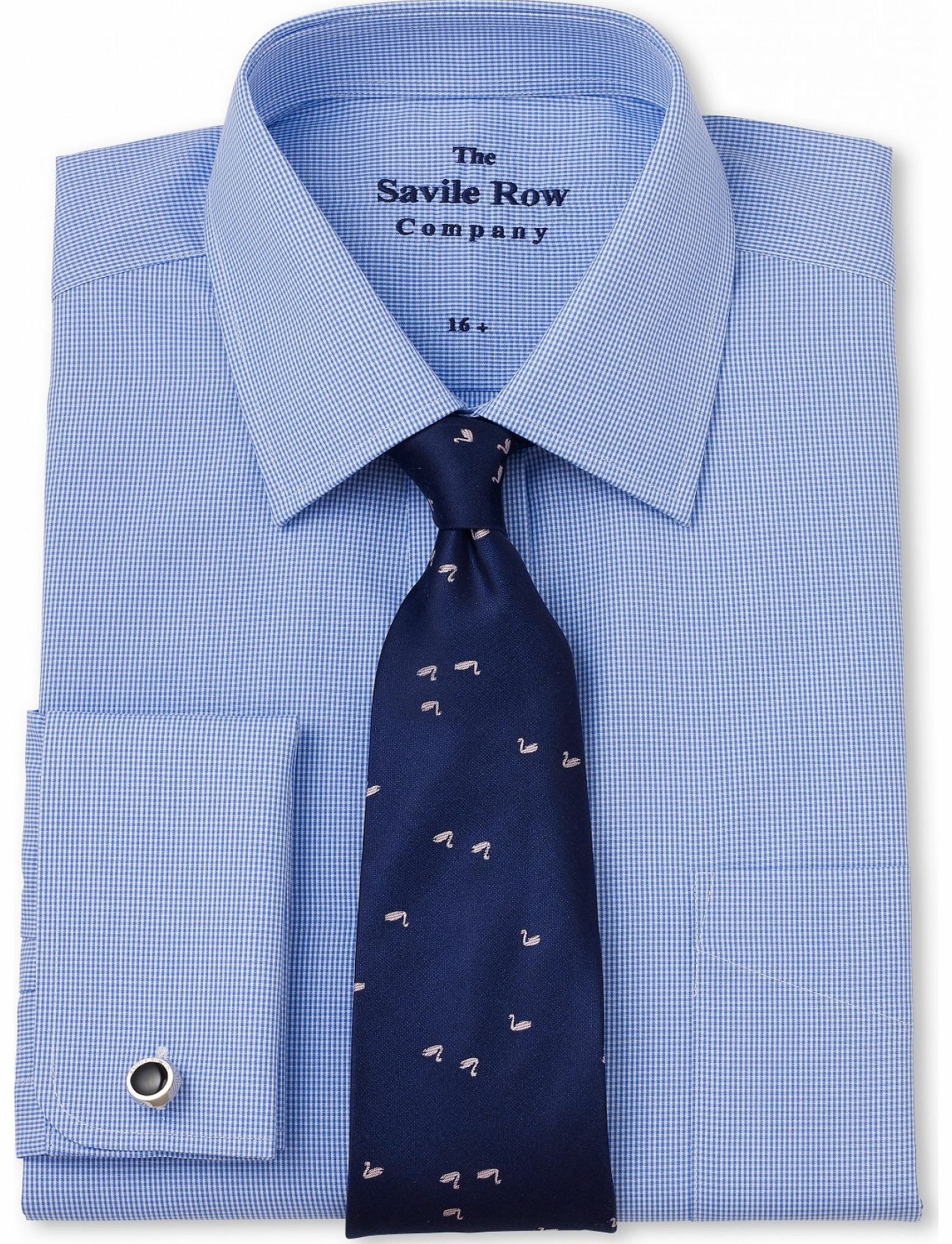 Savile Row Company Blue Micro Gingham Classic Fit Shirt 16``
