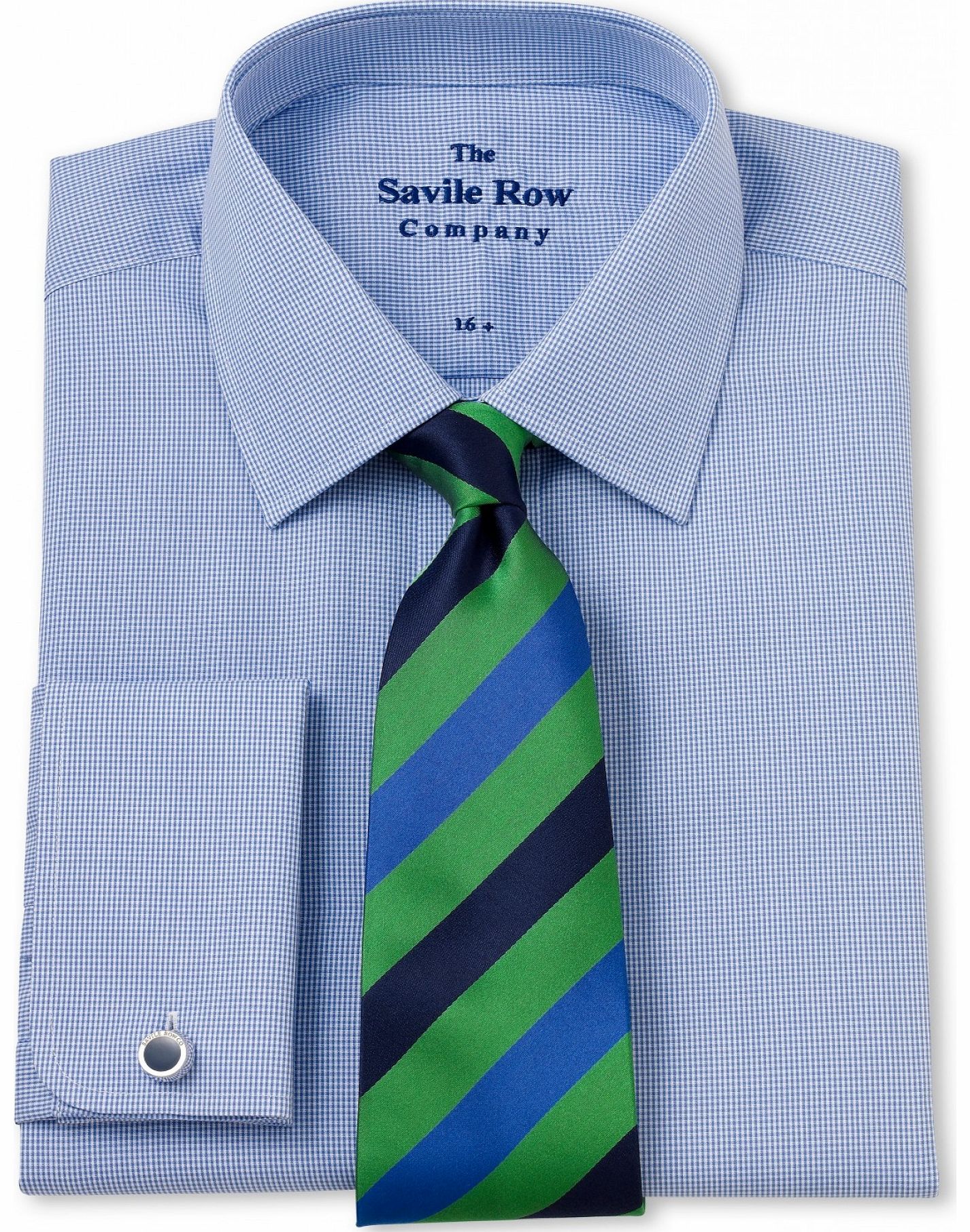 Savile Row Company Blue Micro Gingham Slim Fit Shirt 14 1/2``