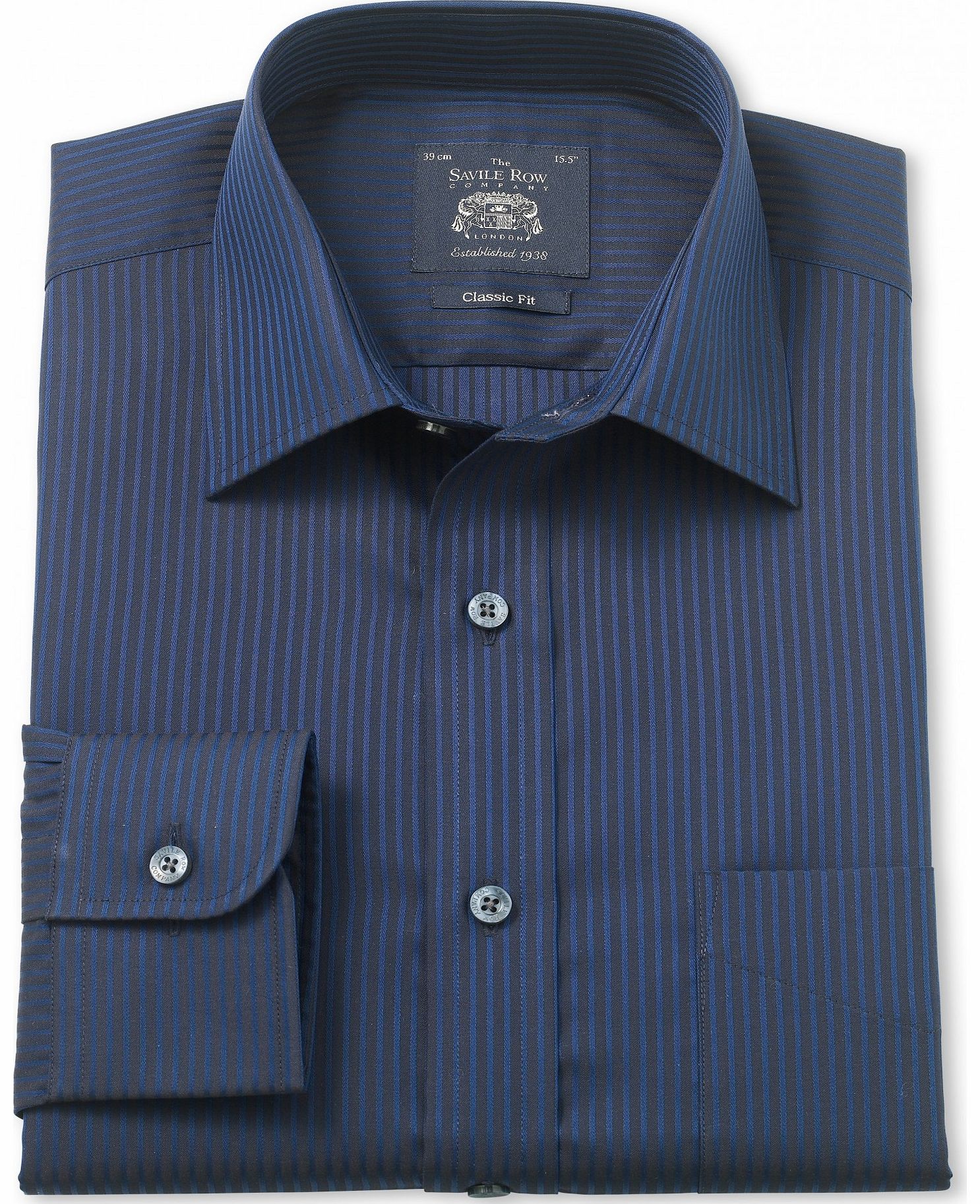 Savile Row Company Blue Navy Satin Stripe Classic Fit Shirt 17``
