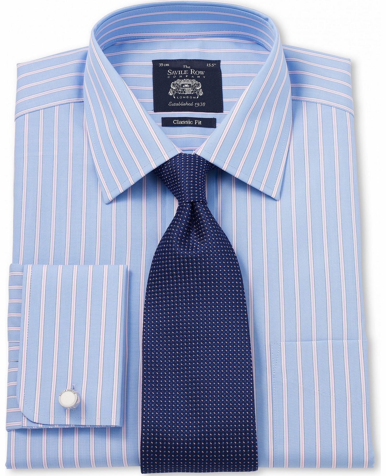Savile Row Company Blue Pink Poplin Stripe Classic Fit Shirt 16