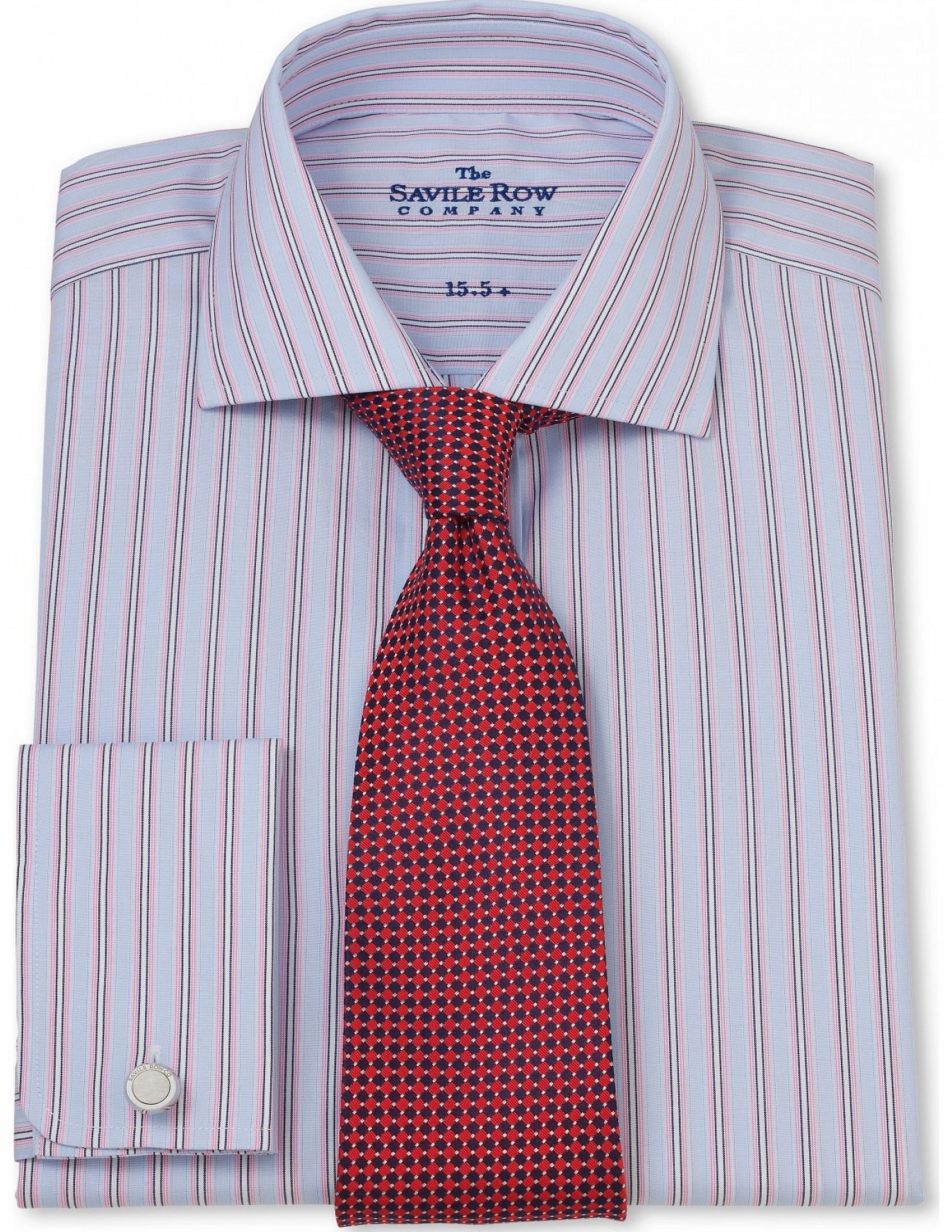 Savile Row Company Blue Pink Stripe Slim Fit Shirt 15`` Lengthened