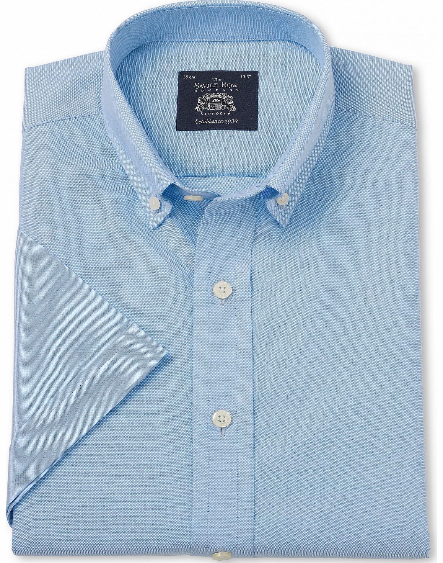 Savile Row Company Blue Pinpoint Short Sleeve Slim Fit Shirt 14