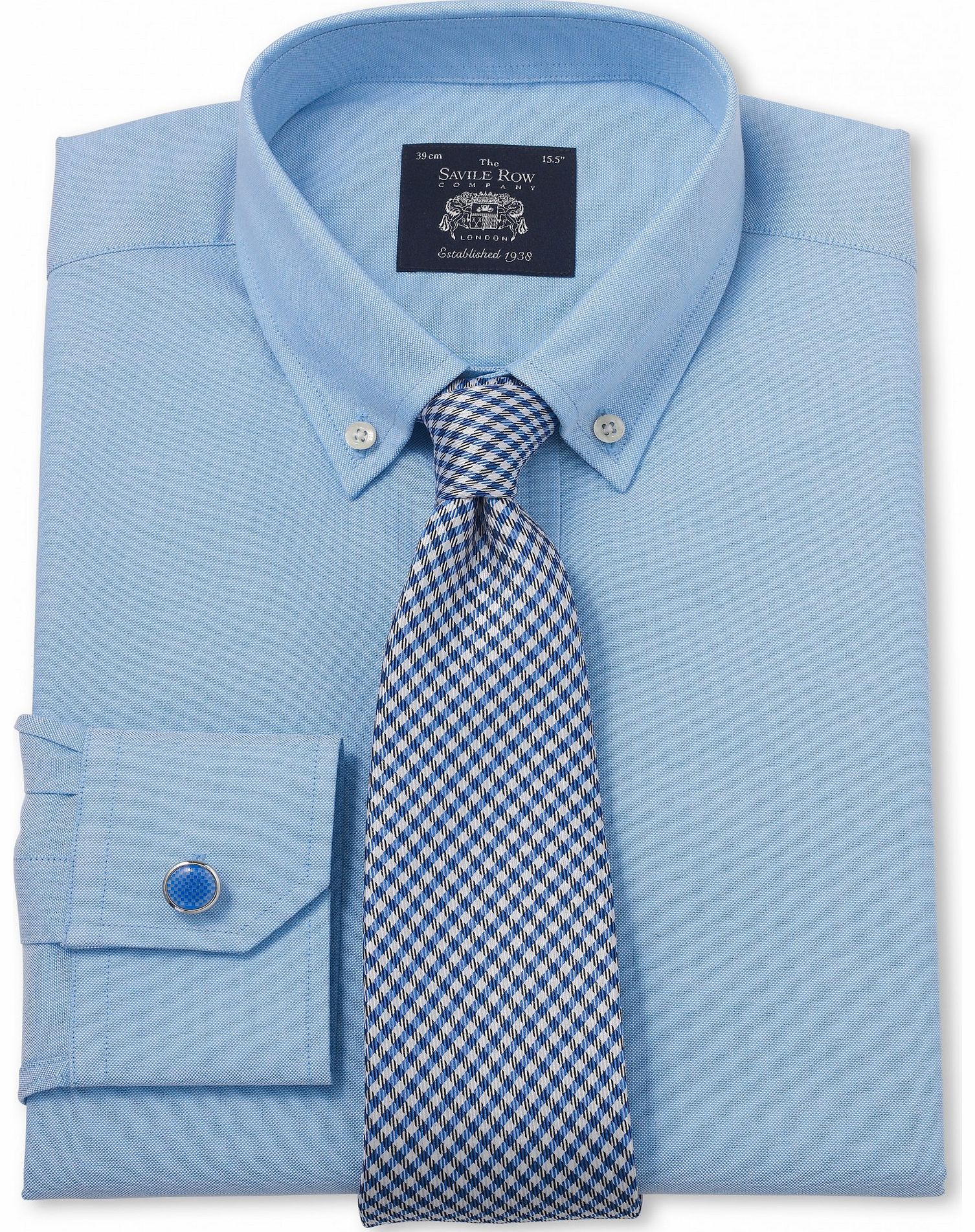 Savile Row Company Blue Pinpoint Slim Fit Shirt 14 1/2`` Lengthened