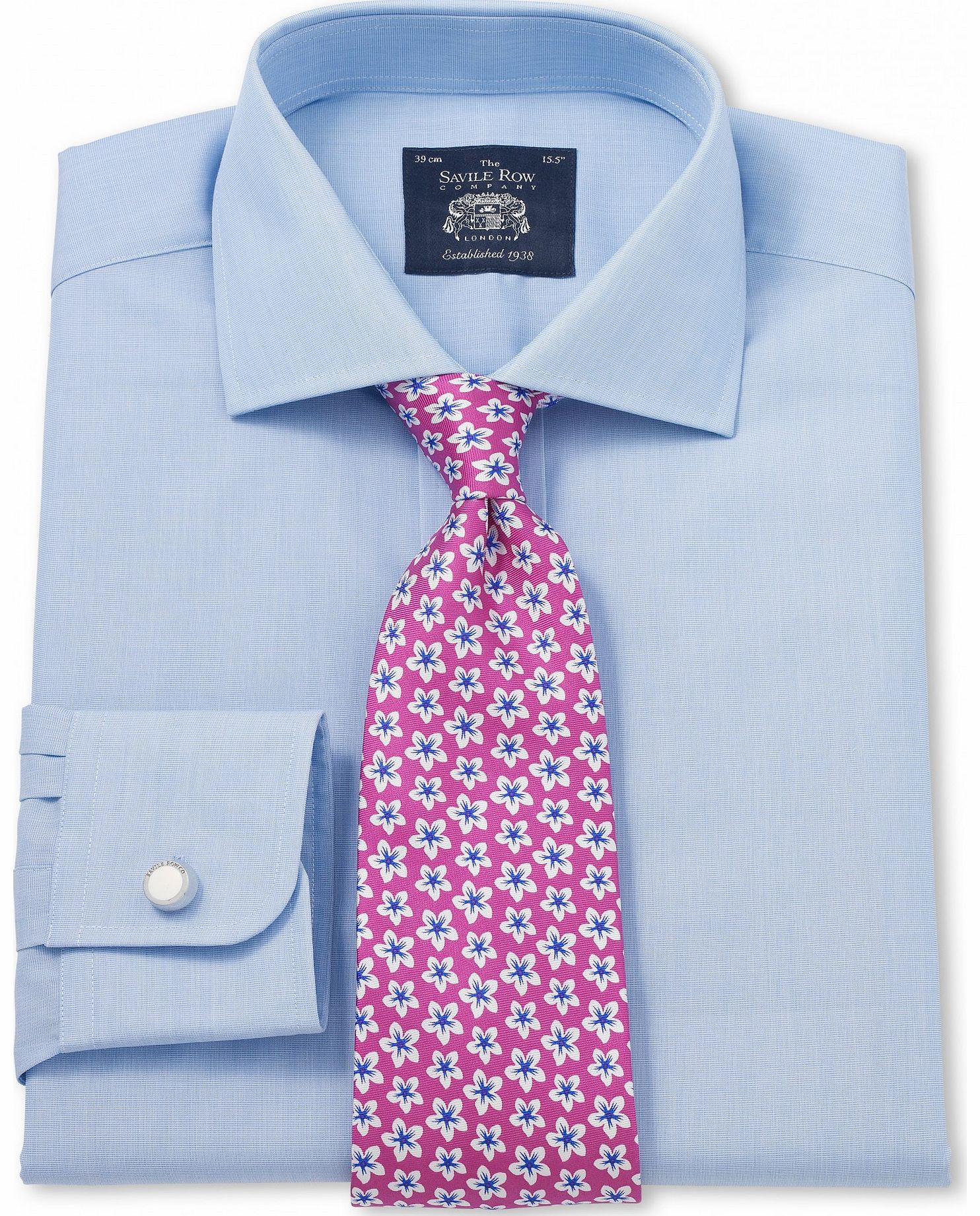 Savile Row Company Blue Poplin End on End Slim Fit Shirt 14 1/2``