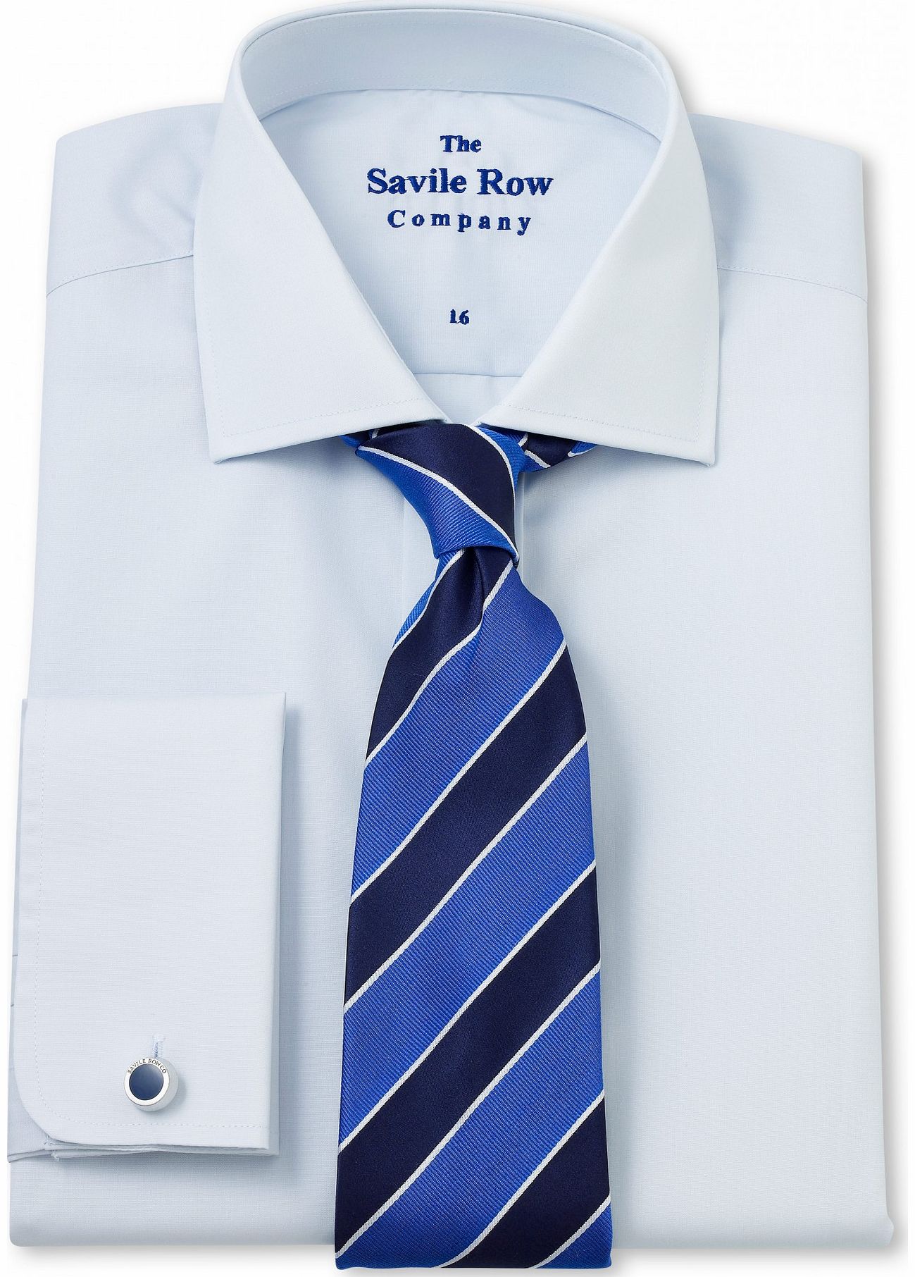 Savile Row Company Blue Poplin Slim Fit Shirt 15`` Lengthened Double