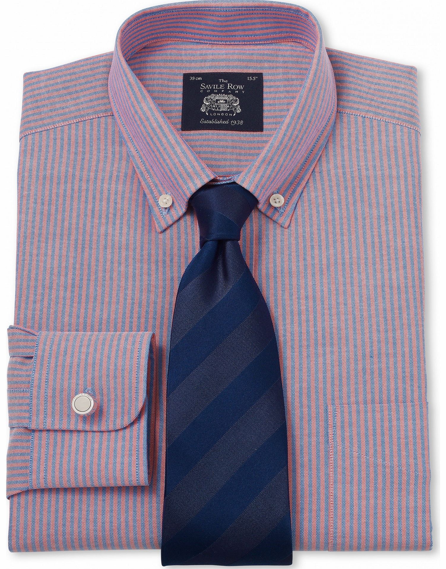 Savile Row Company Blue Red Pinpoint Classic Fit Shirt 15``