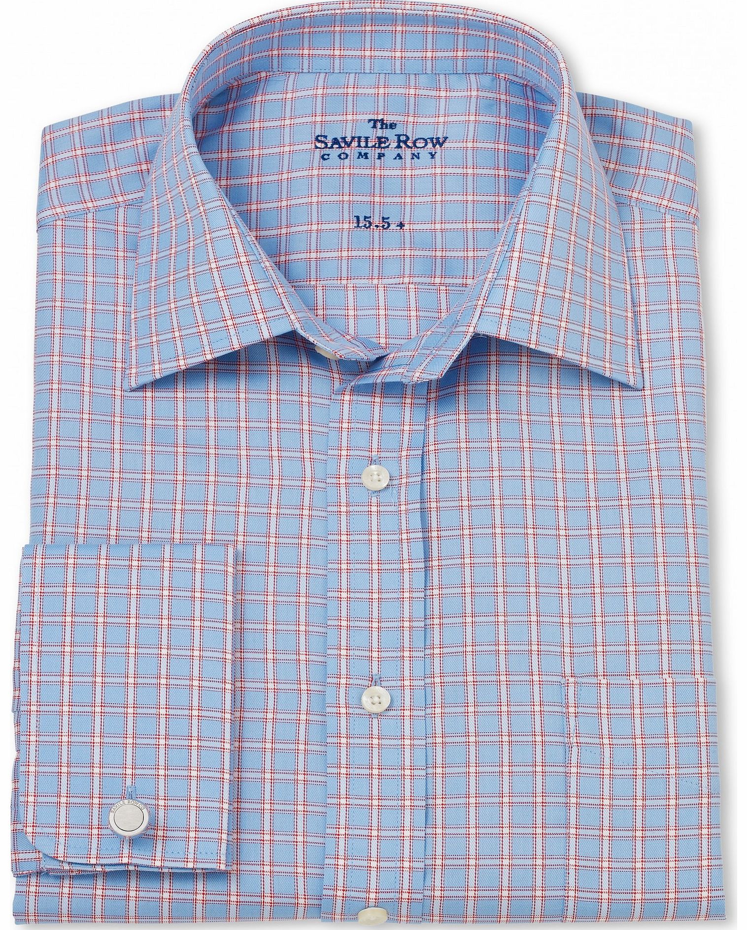 Savile Row Company Blue Red White Grid Check Classic Fit Shirt 15``