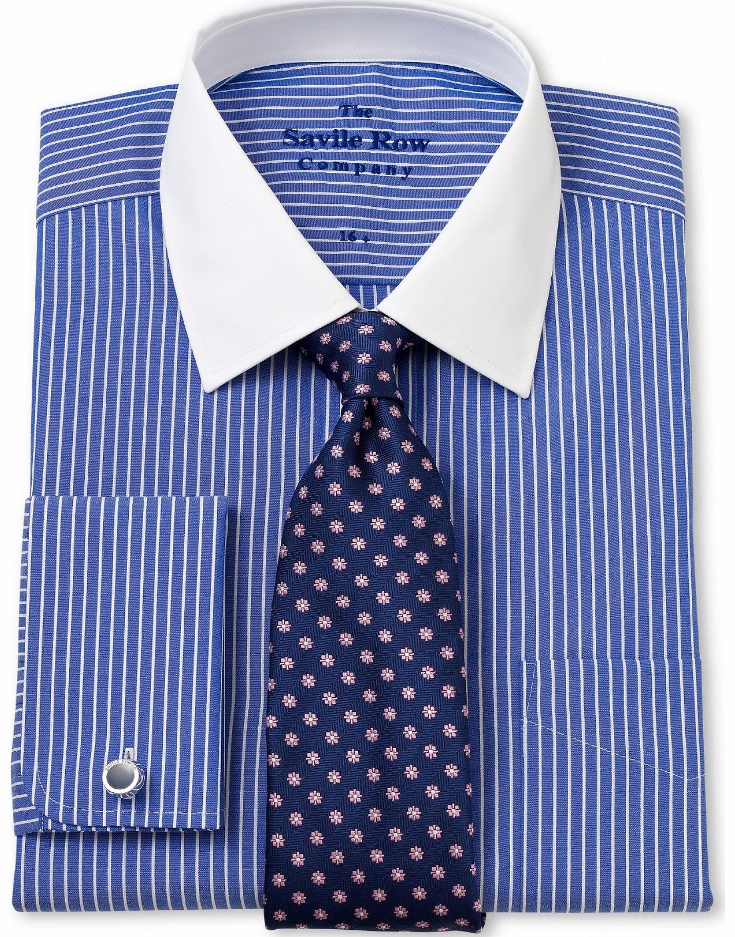 Savile Row Company Blue White Bengal Classic Fit Shirt 15 1/2``