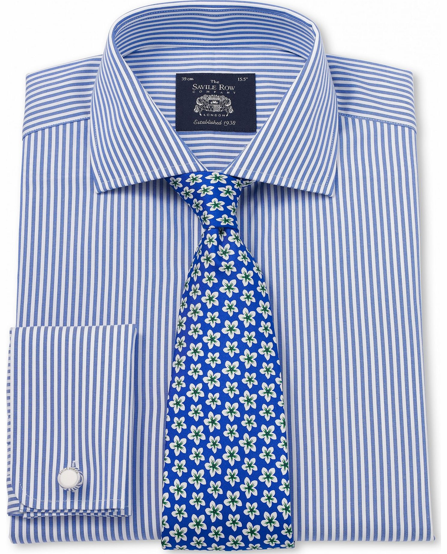Savile Row Company Blue White Bengal Non Iron Slim Fit Shirt 16``