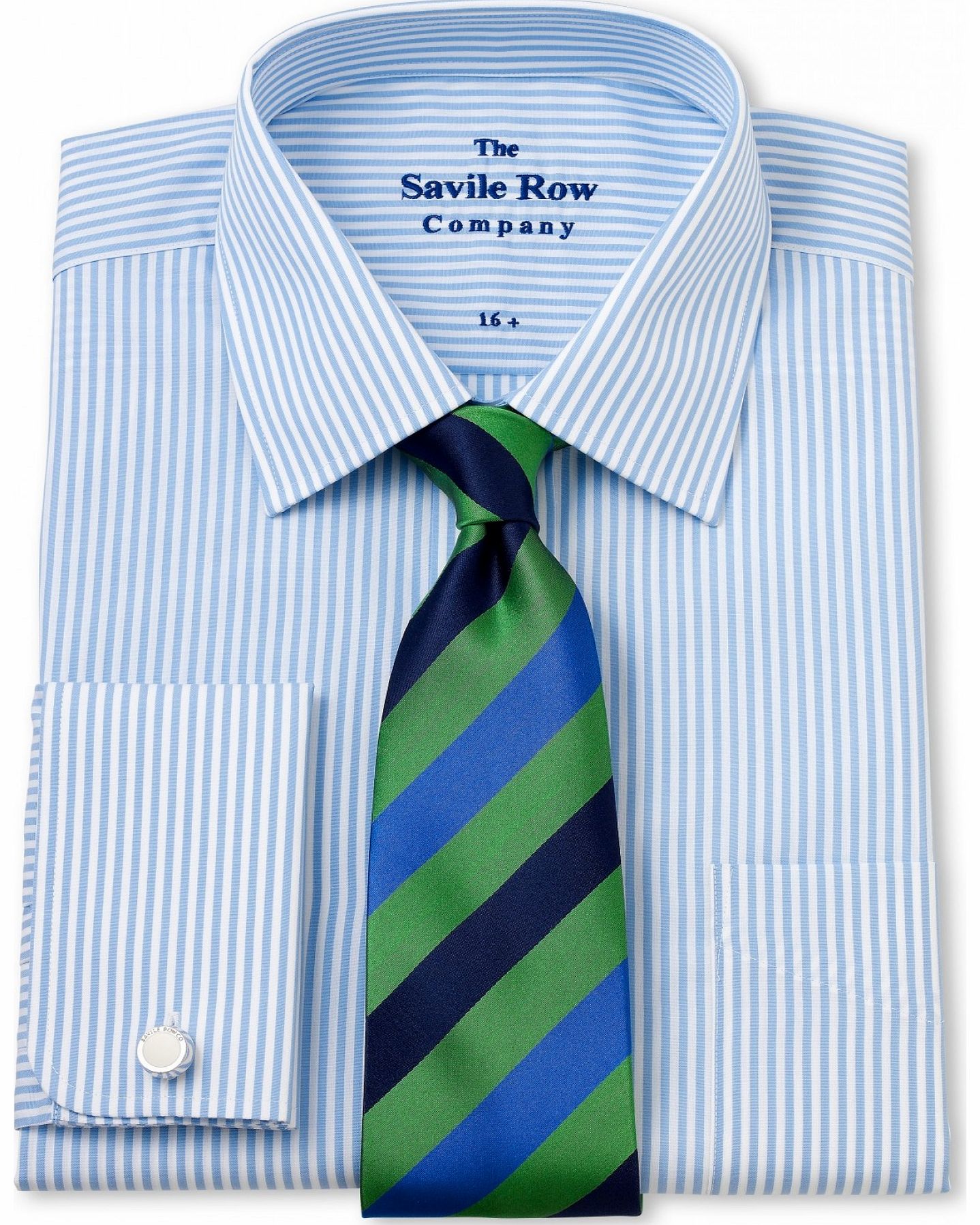Savile Row Company Blue White Bengal Stripe Classic Fit Shirt 15