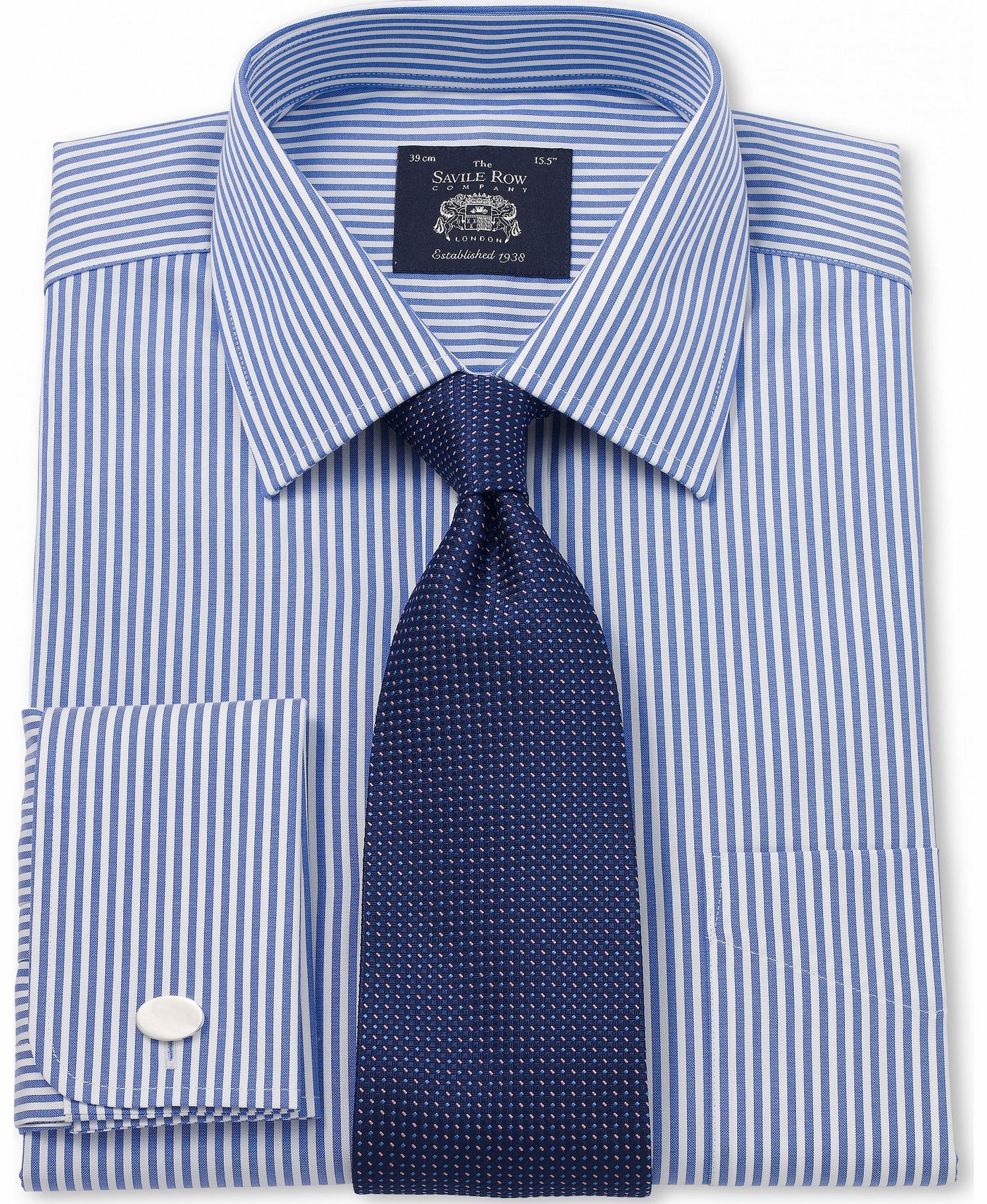 Savile Row Company Blue White Bengal Stripe Non Iron Classic Fit