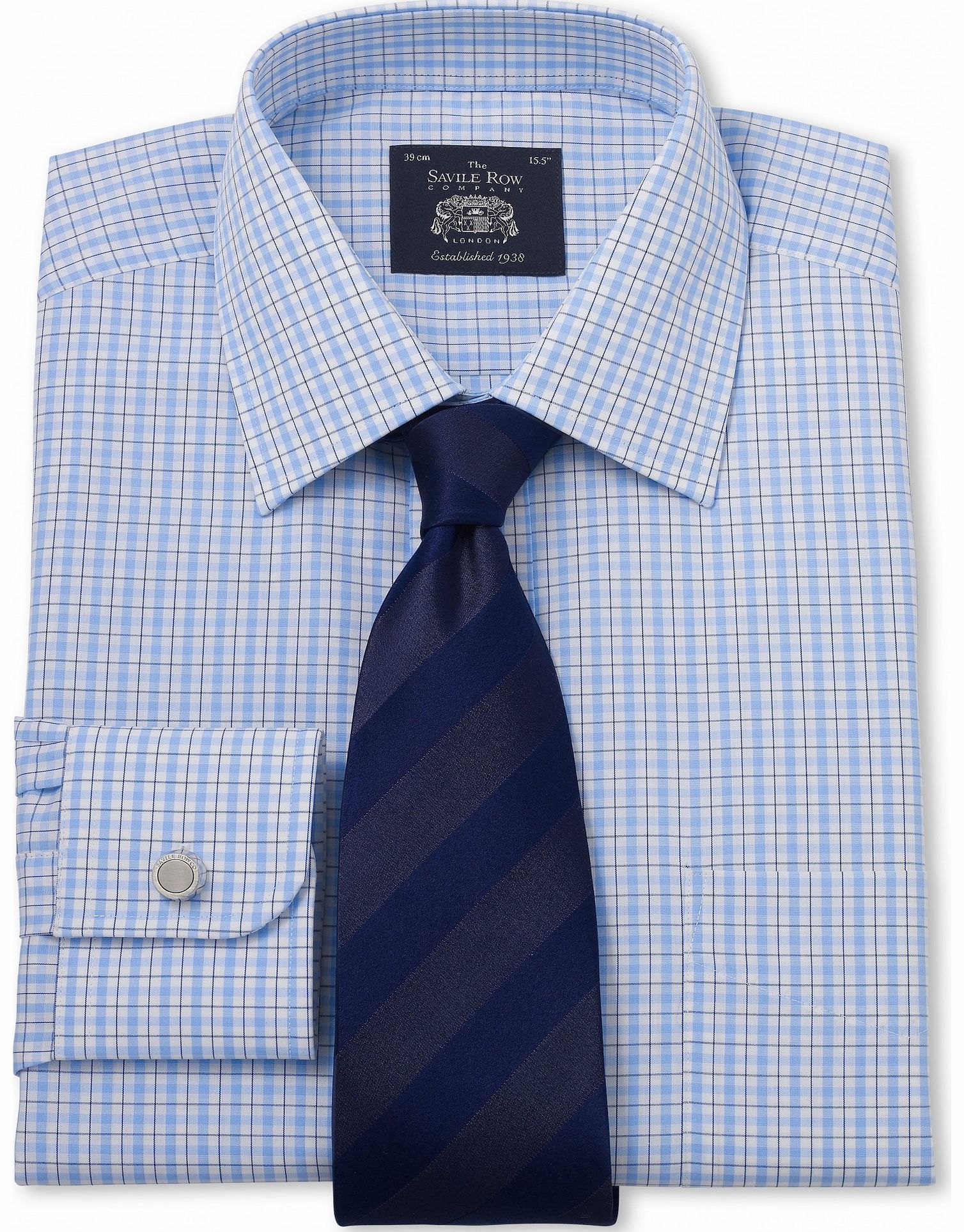 Savile Row Company Blue White Check Poplin Classic Fit Shirt 15``