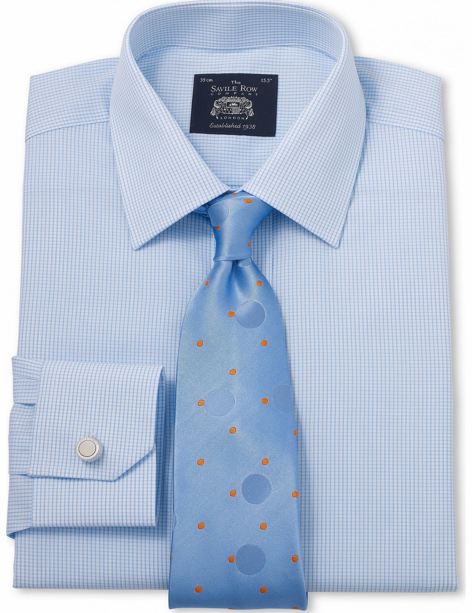 Savile Row Company Blue White Fine Check Slim Fit Shirt 14 1/2``