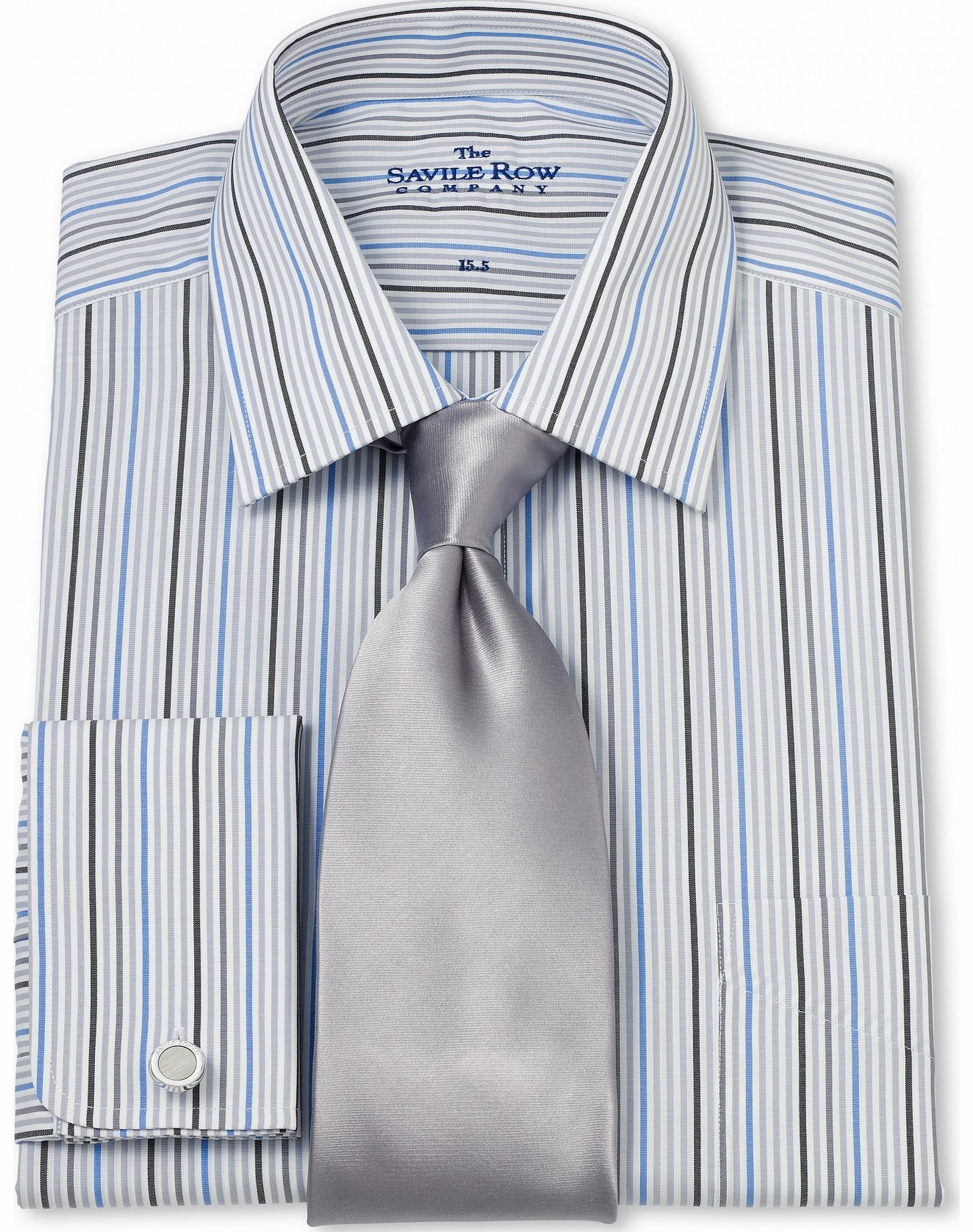 Savile Row Company Blue White Grey Stripe Classic Fit Shirt 18