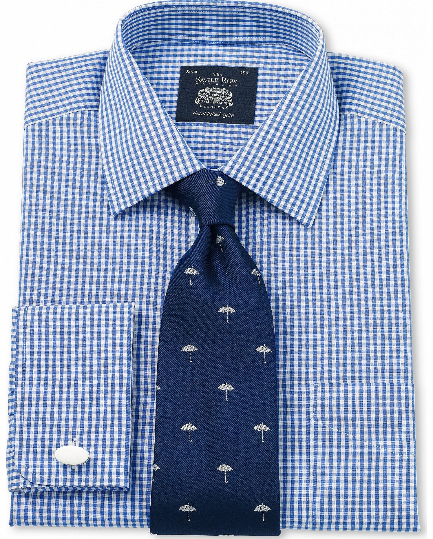 Savile Row Company Blue White Poplin Gingham Classic Fit Shirt 20``