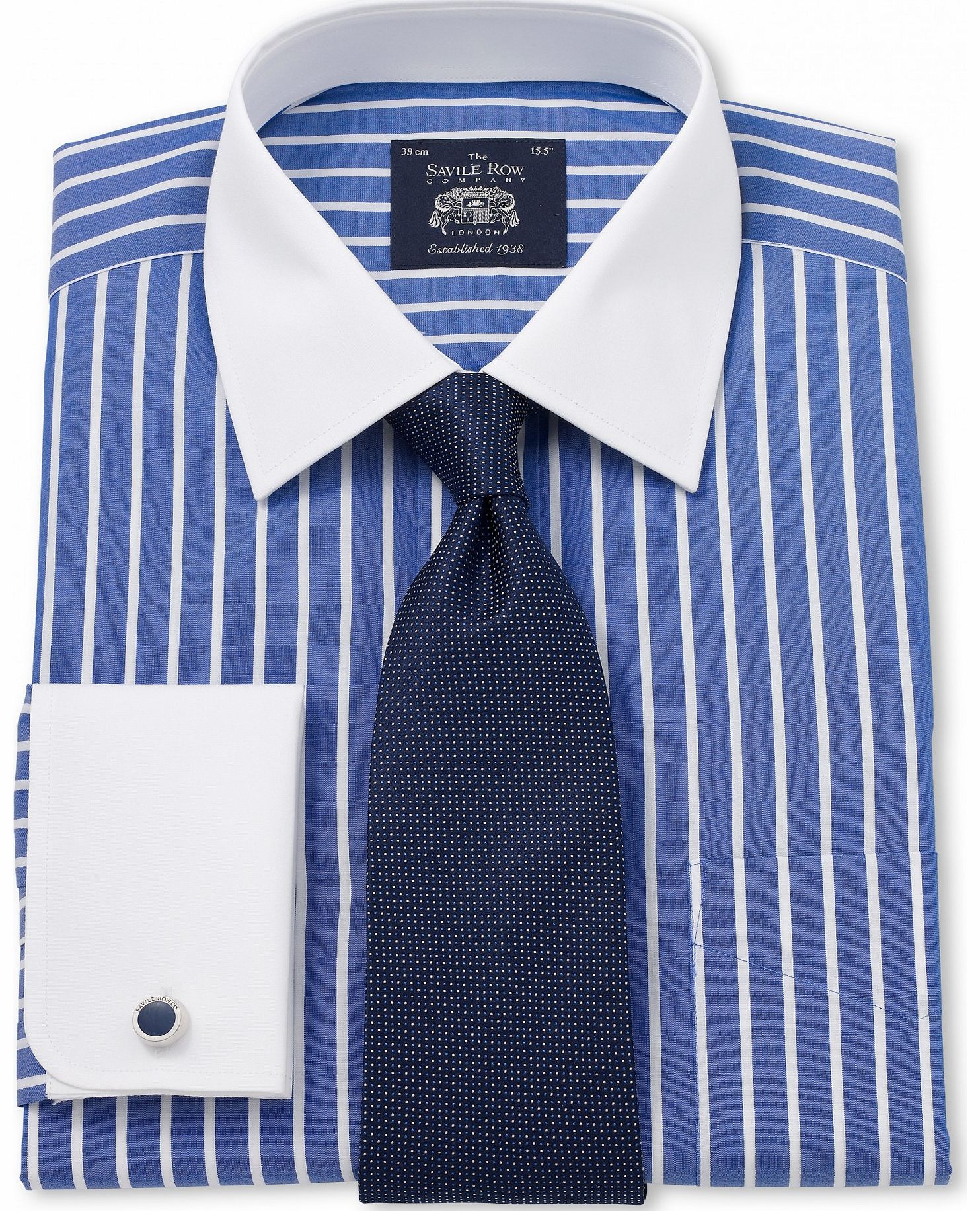 Savile Row Company Blue White Poplin Stripe Classic Fit Shirt 20``