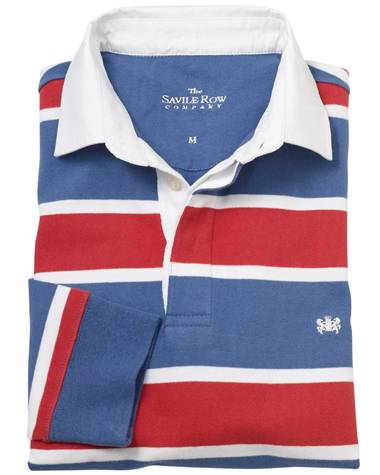 Savile Row Company Blue White Red Stripe Rugby Shirt