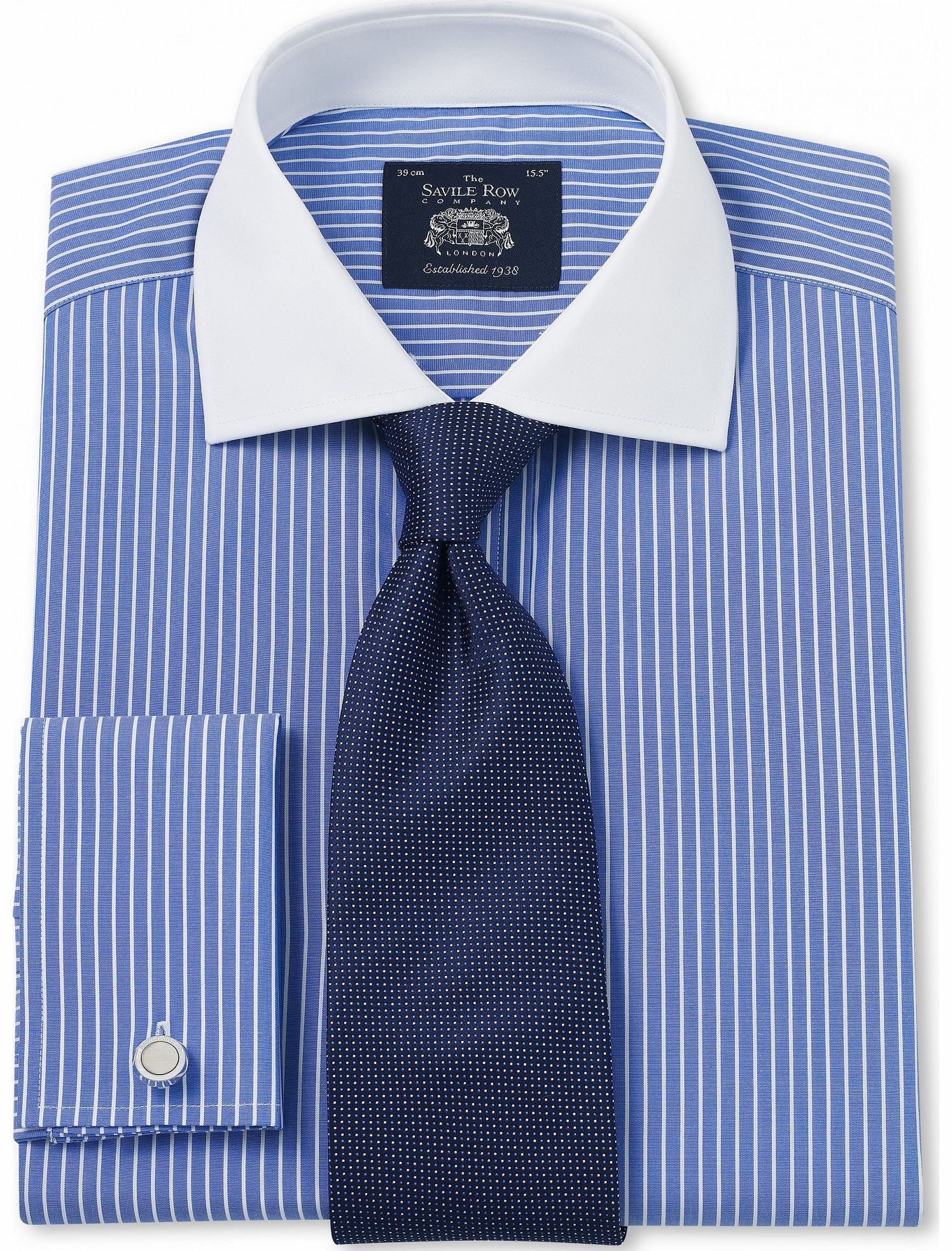 Savile Row Company Blue White Stripe Poplin Slim Fit Shirt 14 1/2``
