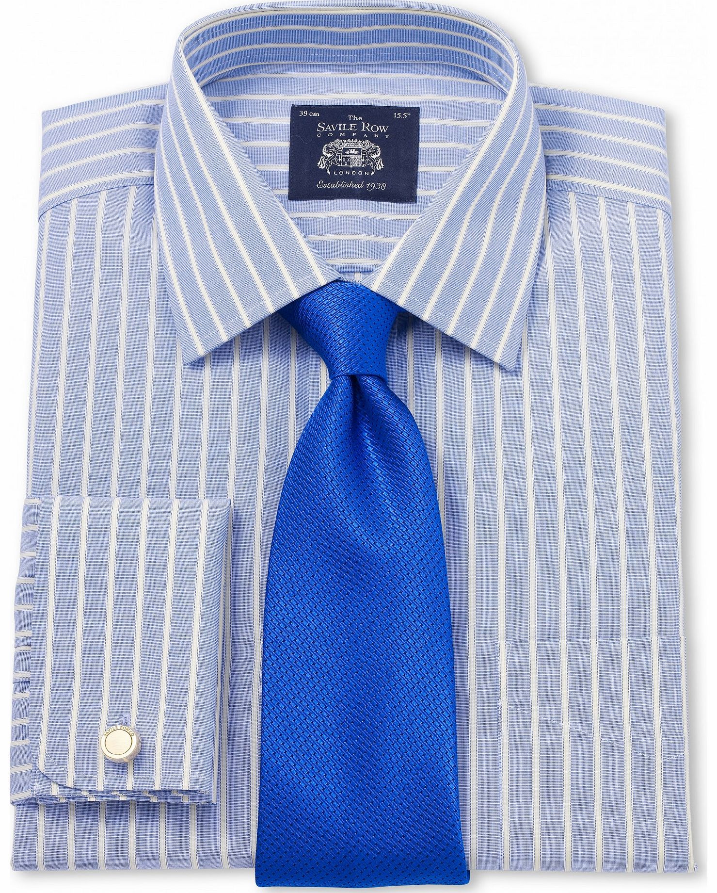 Savile Row Company Blue White Yellow Poplin Stripe Classic Fit