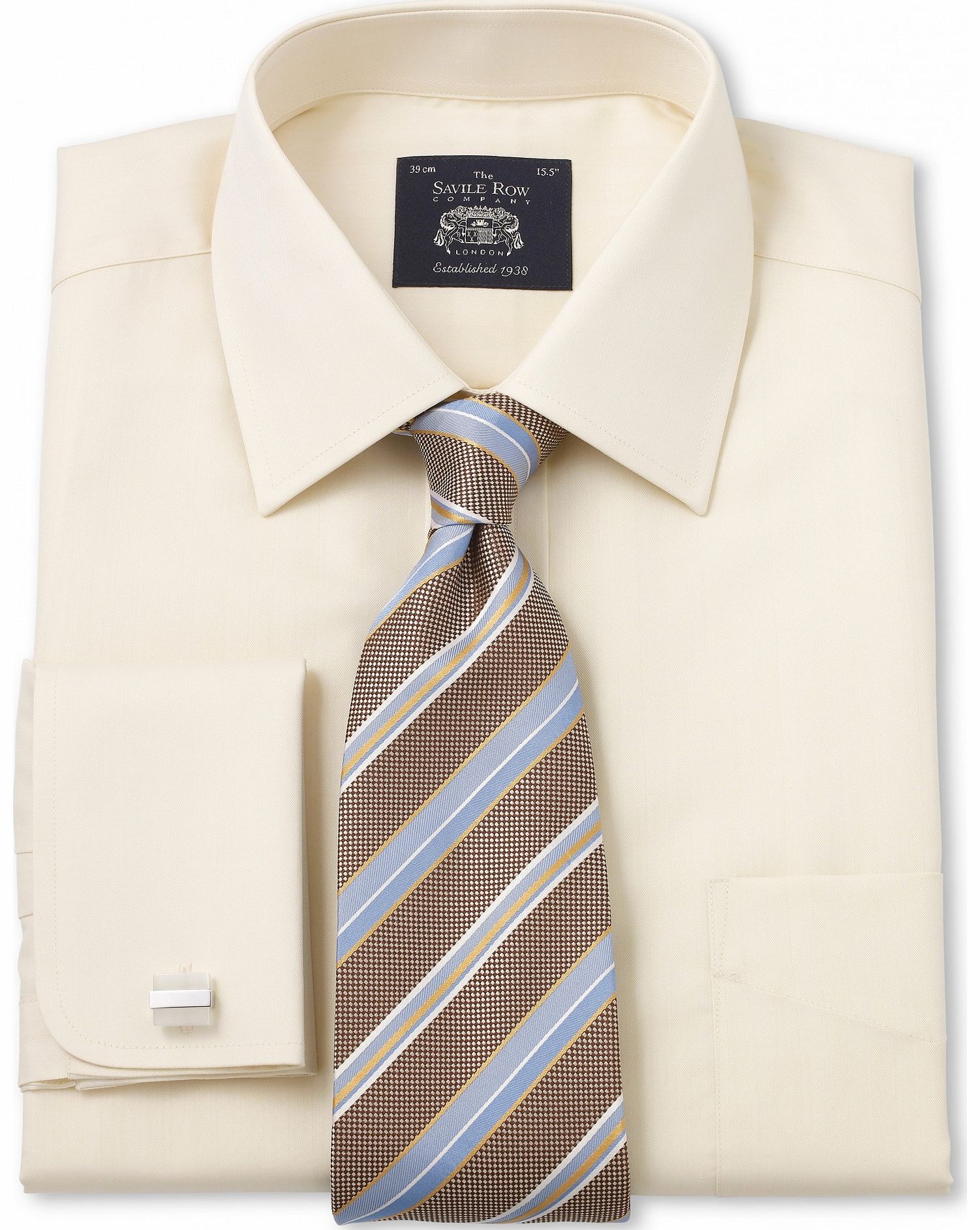 Savile Row Company Cream Luxury Herringbone Classic Fit Shirt 15``