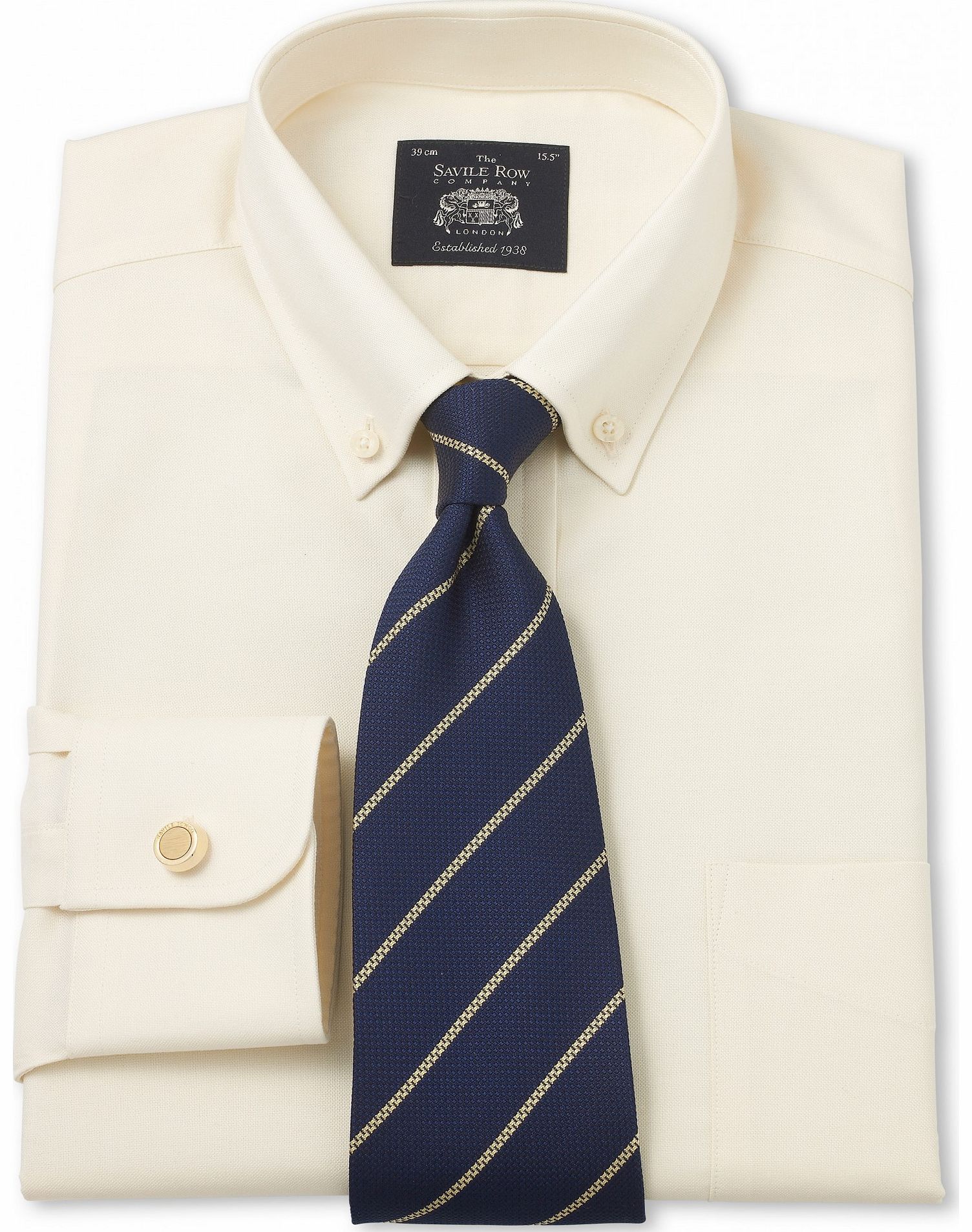 Savile Row Company Cream Pinpoint Classic Fit Shirt 15`` Lengthened
