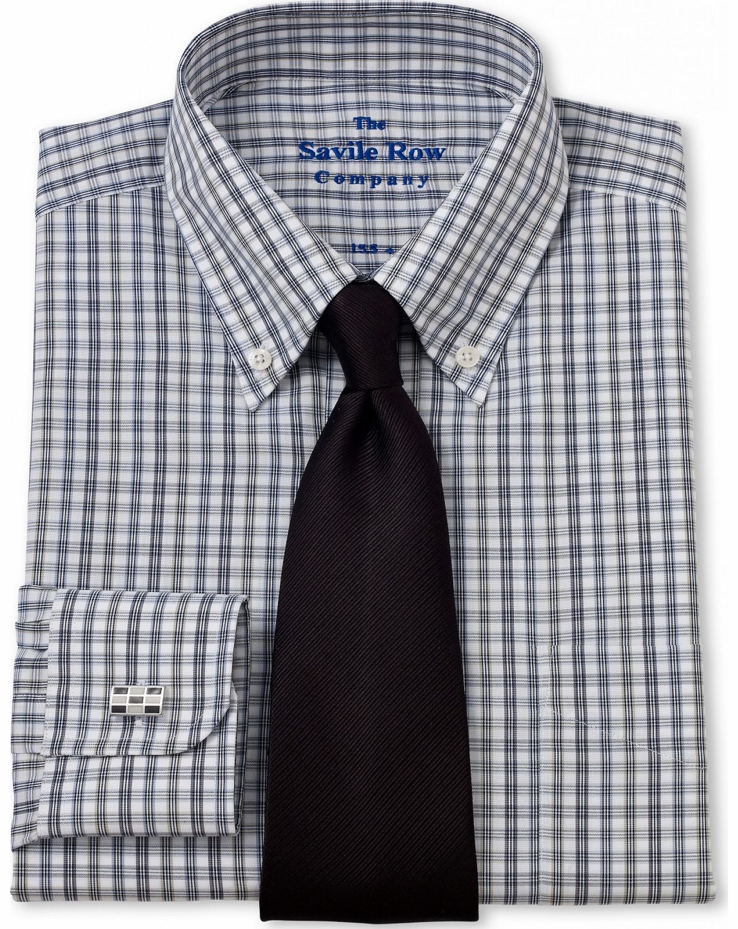 Savile Row Company Grey Blue Check Classic Fit Shirt 15`` Standard