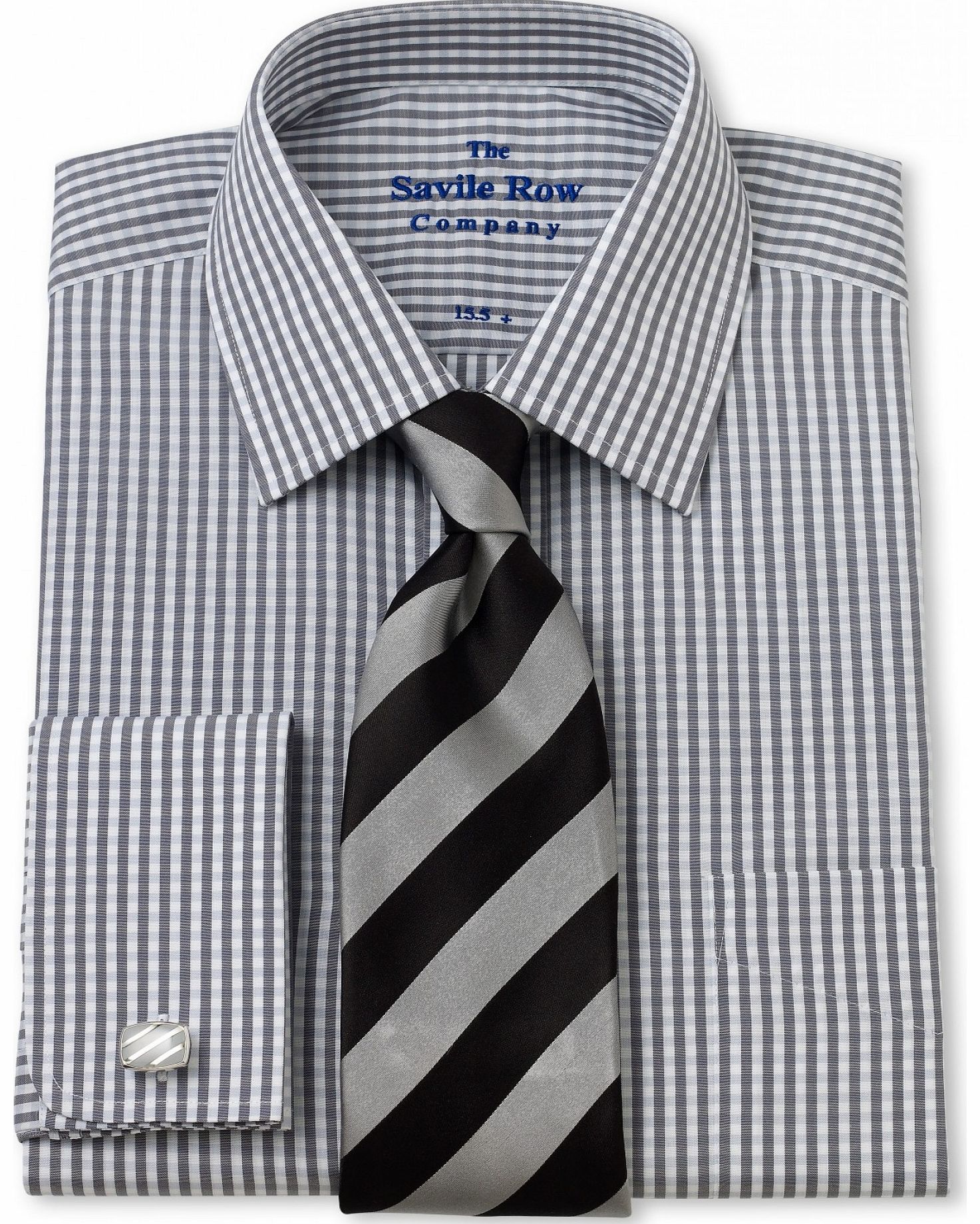 Savile Row Company Grey Tonal Gingham Classic Fit Shirt 17``