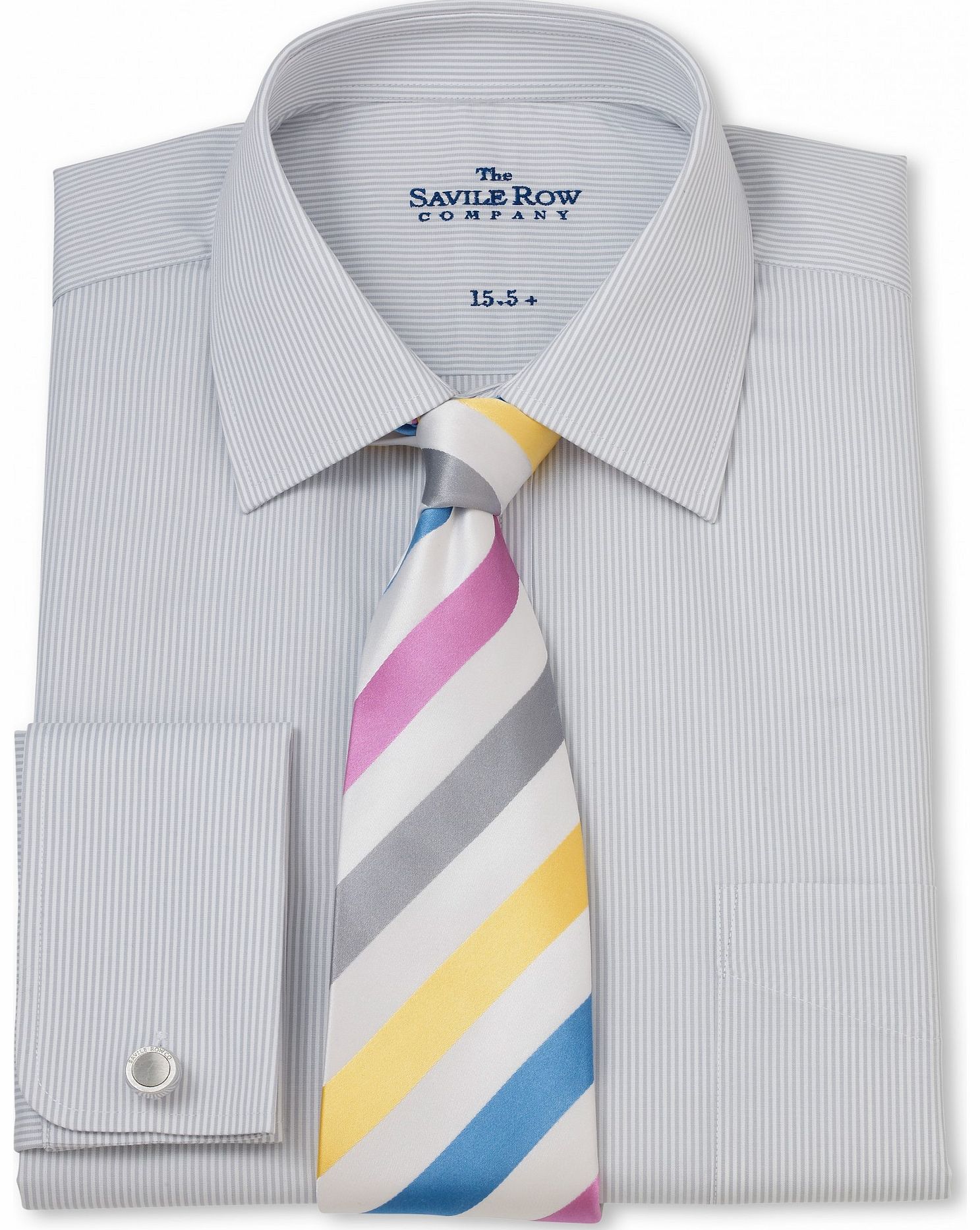 Savile Row Company Grey White Bengal Stripe Classic Fit Shirt 15``