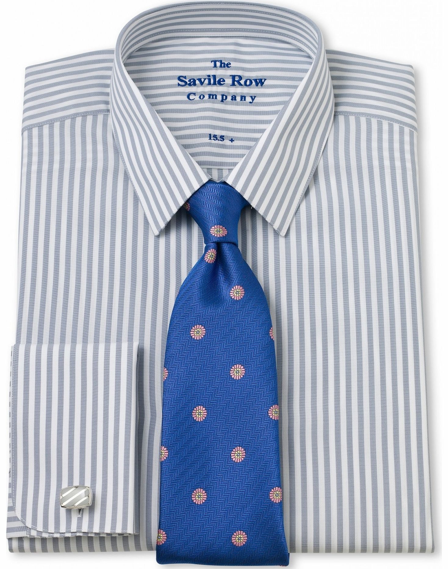 Savile Row Company Grey White Bengal Stripe Slim Fit Shirt 15 1/2``