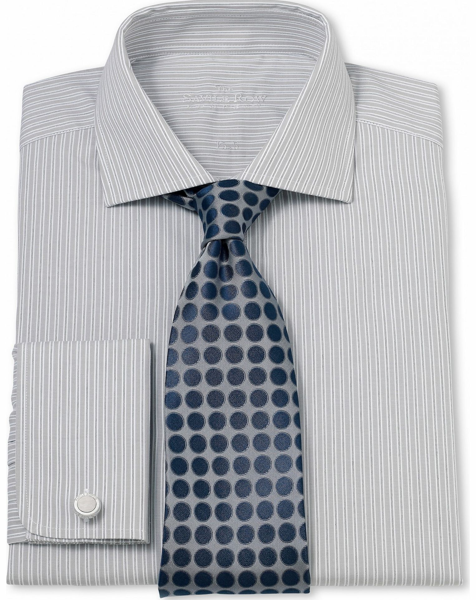 Savile Row Company Grey White Stripe Slim Fit Shirt 17`` Lengthened