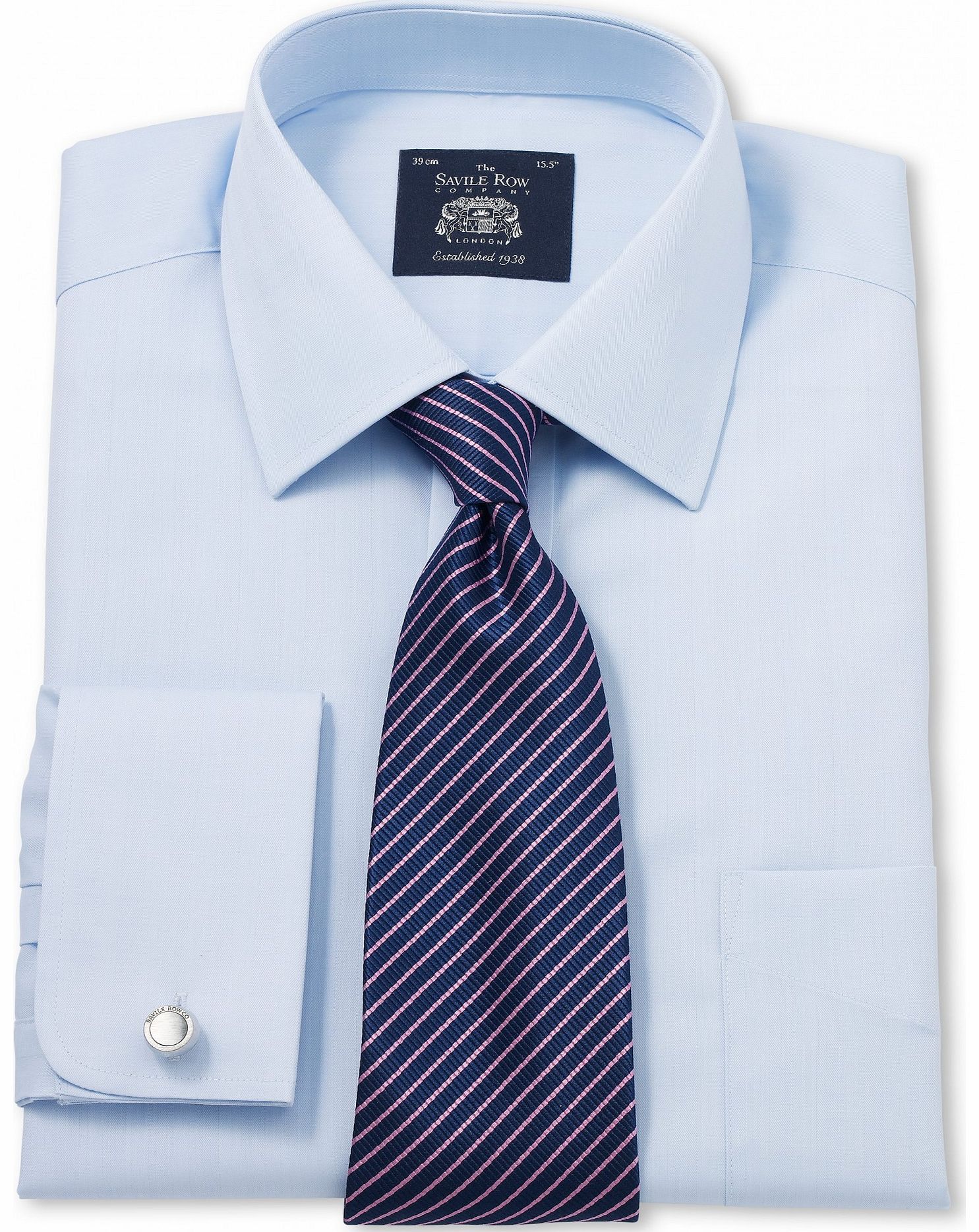 Savile Row Company Light Blue Luxury Herringbone Classic Fit Shirt