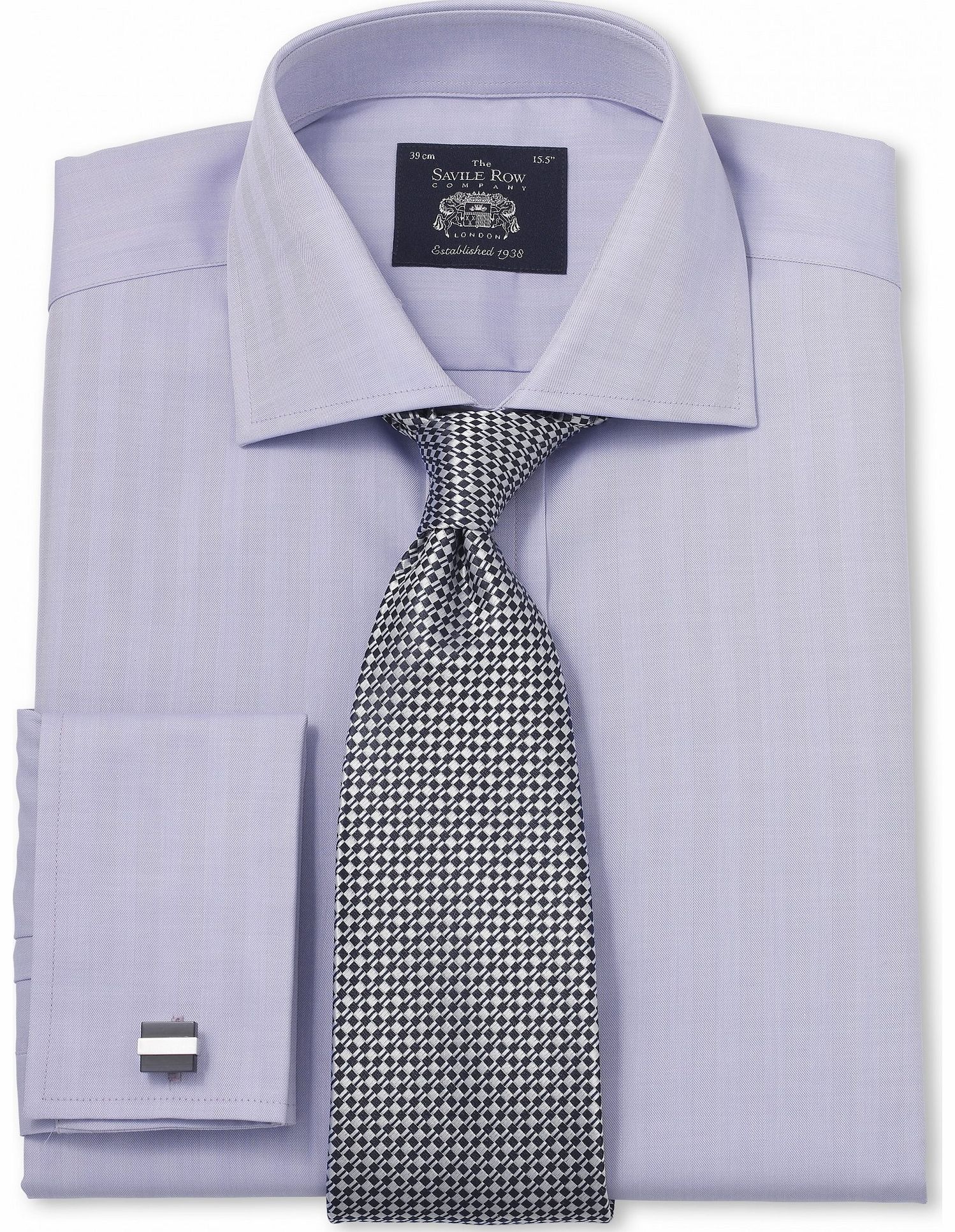 Savile Row Company Lilac Luxury Herringbone Slim Fit Shirt 14 1/2``