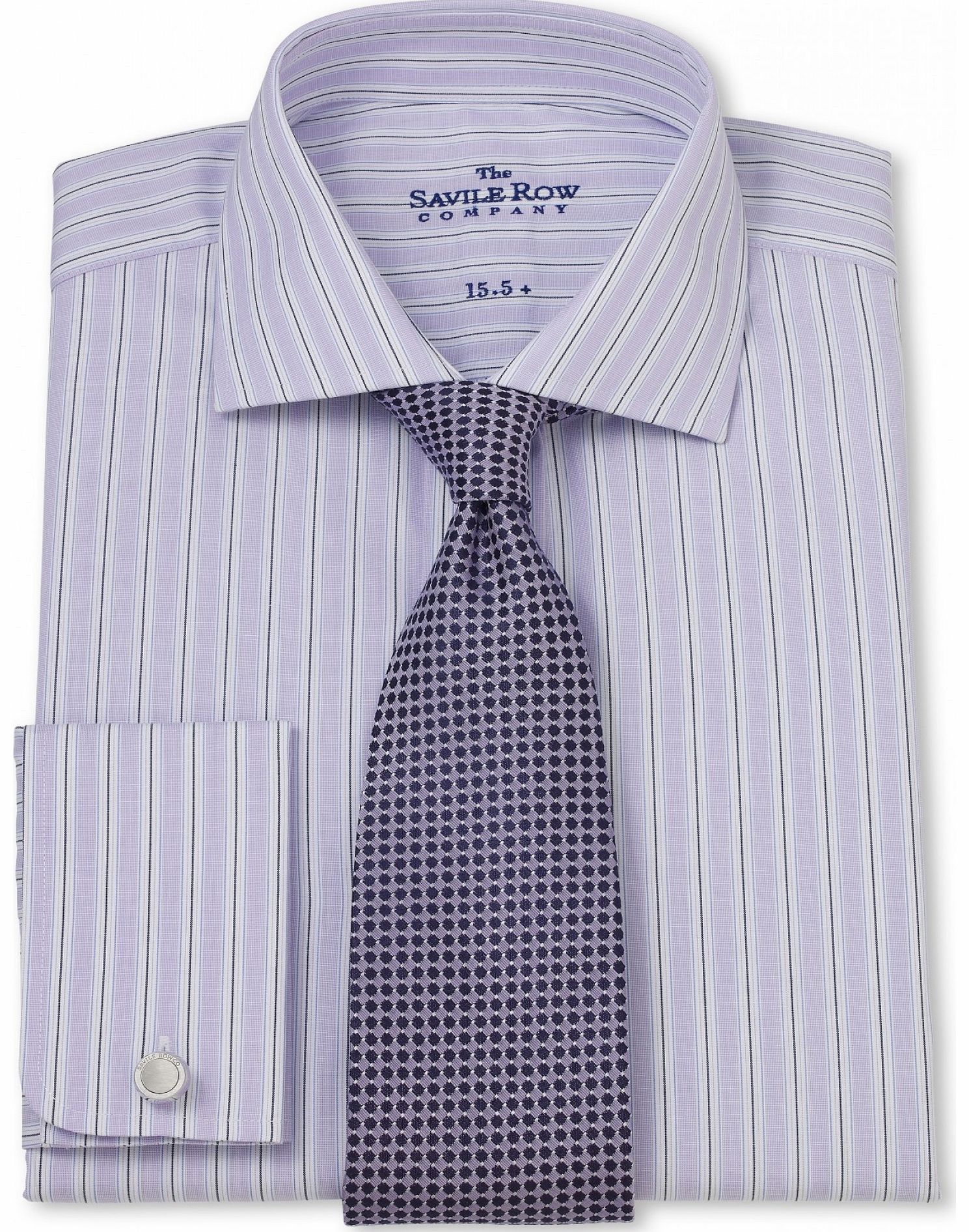 Savile Row Company Lilac Navy Stripe Slim Fit Shirt 15 1/2``
