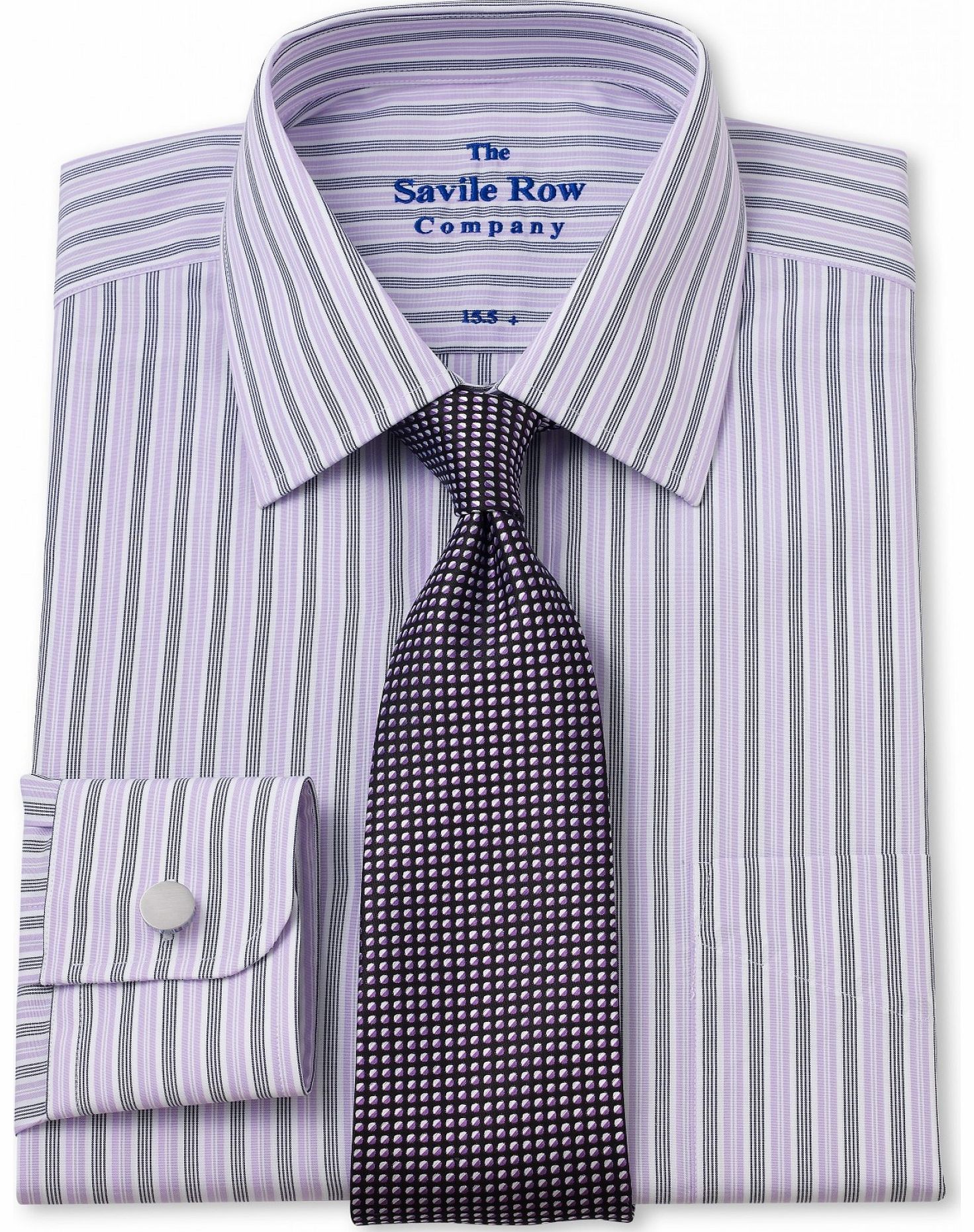 Savile Row Company Lilac Navy Thick Thin Stripe Classic Fit Shirt