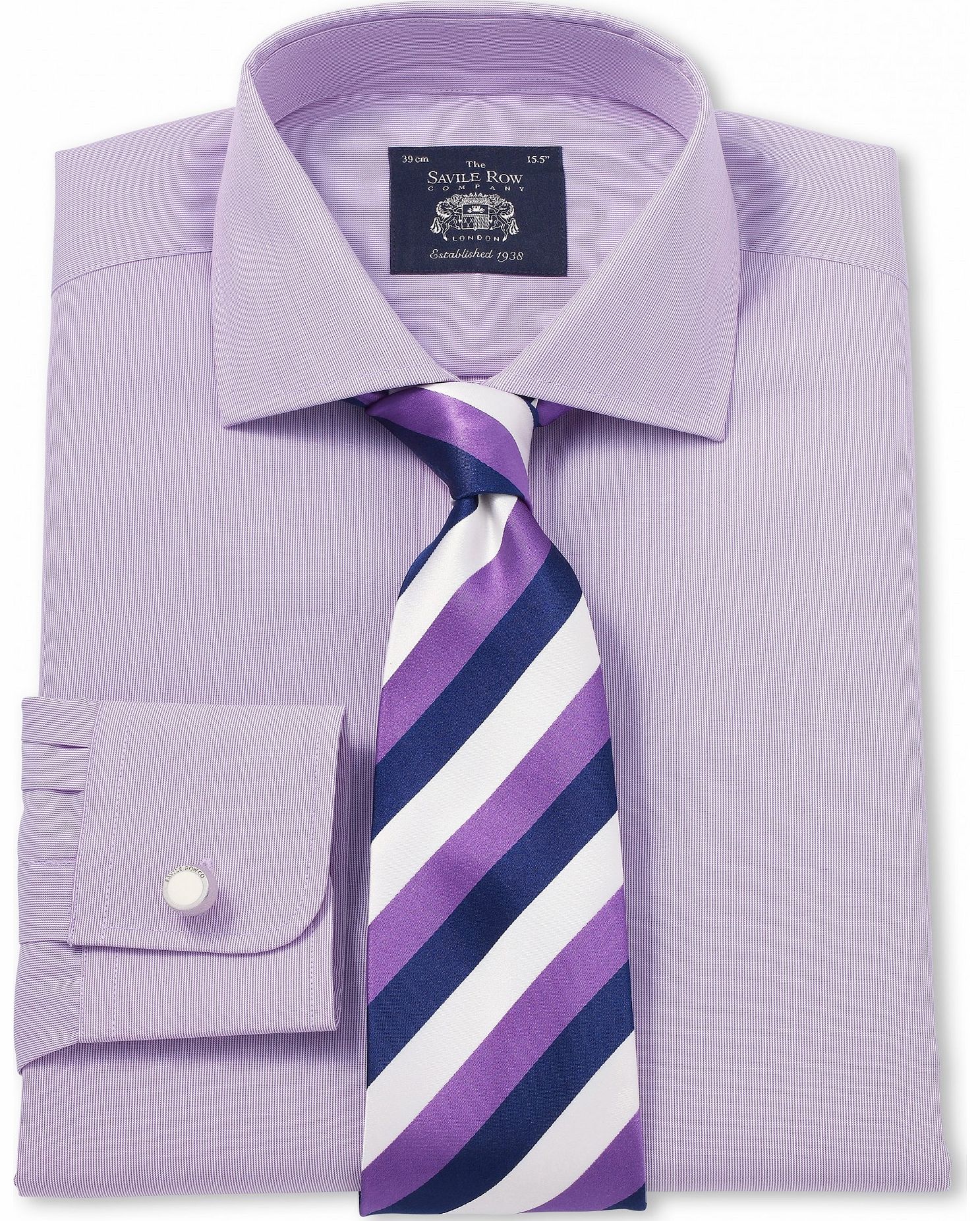 Savile Row Company Lilac Poplin Hairline Stripe Slim Fit Shirt 14