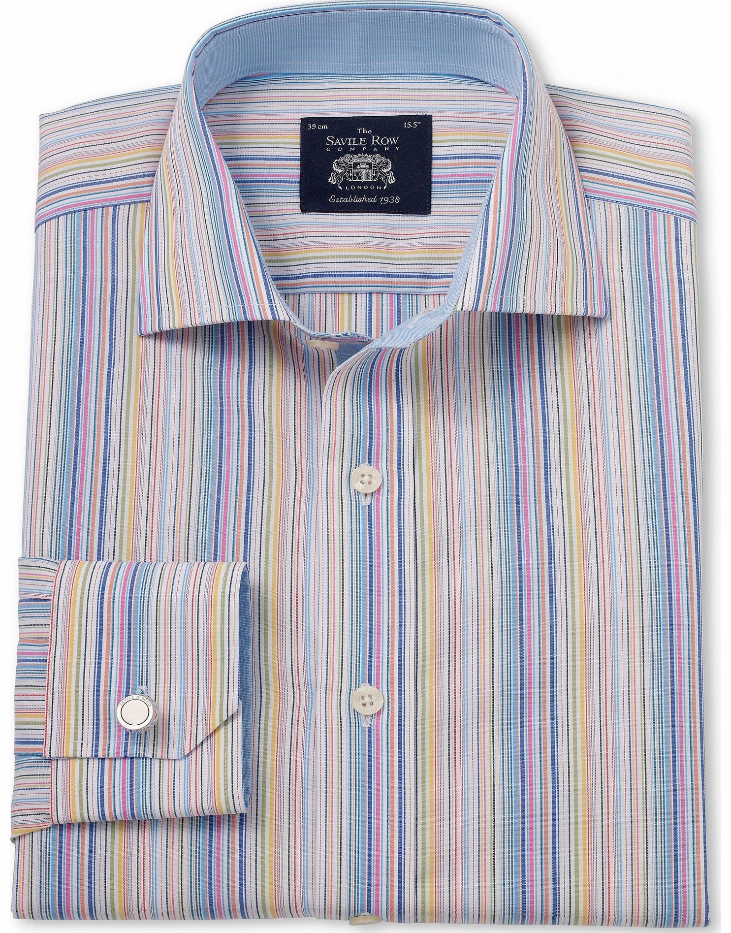 Savile Row Company Multi Stripe Poplin Slim Fit Shirt 15`` Standard