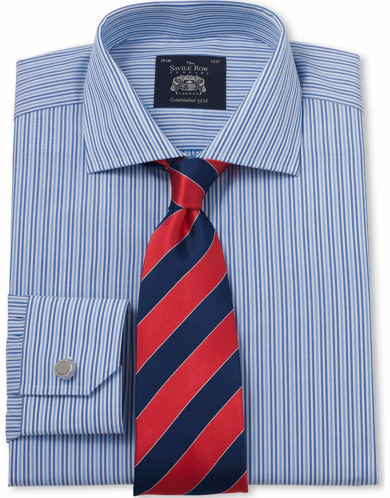 Savile Row Company Navy Blue White Stripe Poplin Slim Fit Shirt