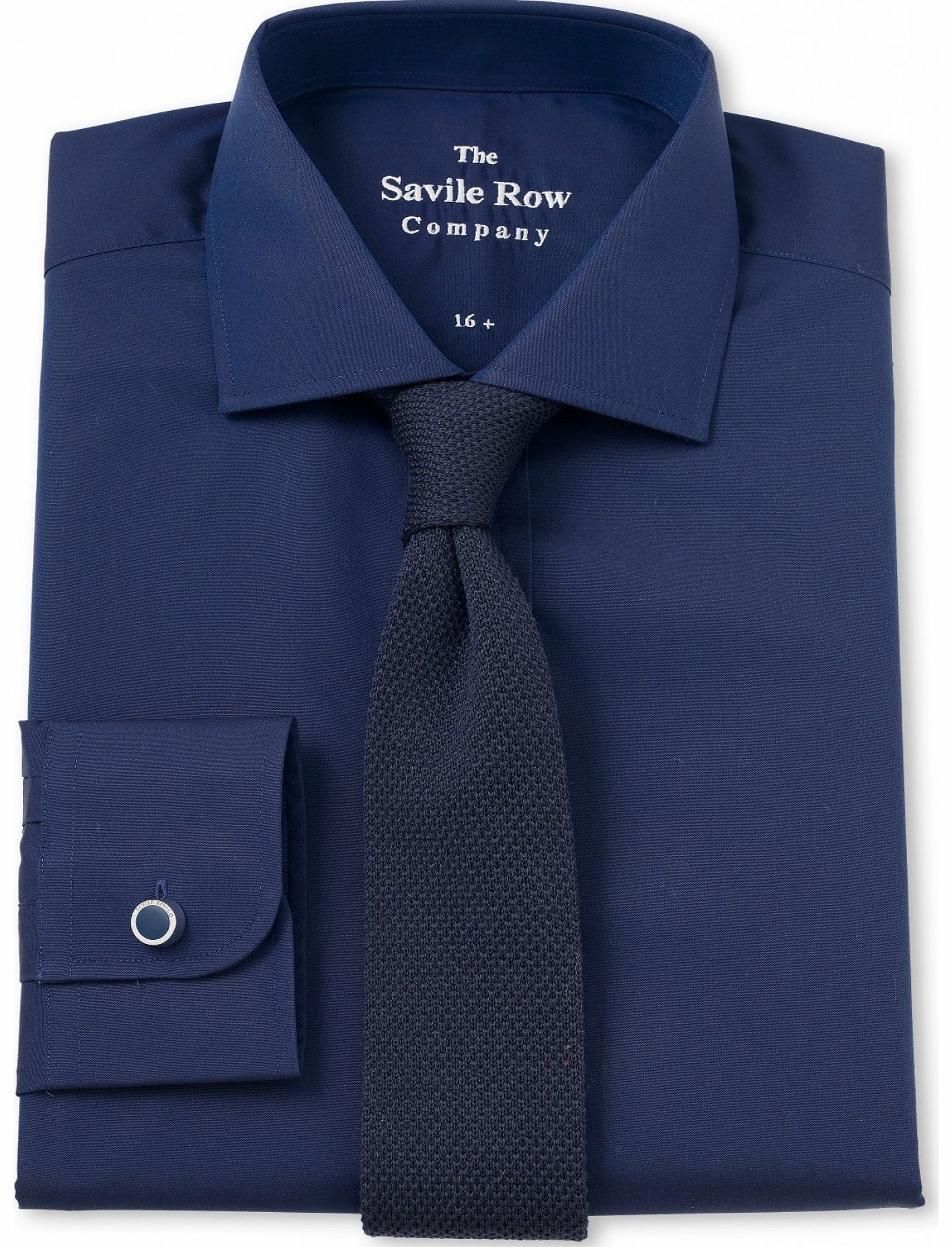 Savile Row Company Navy End on End Slim Fit Shirt 15`` Lengthened