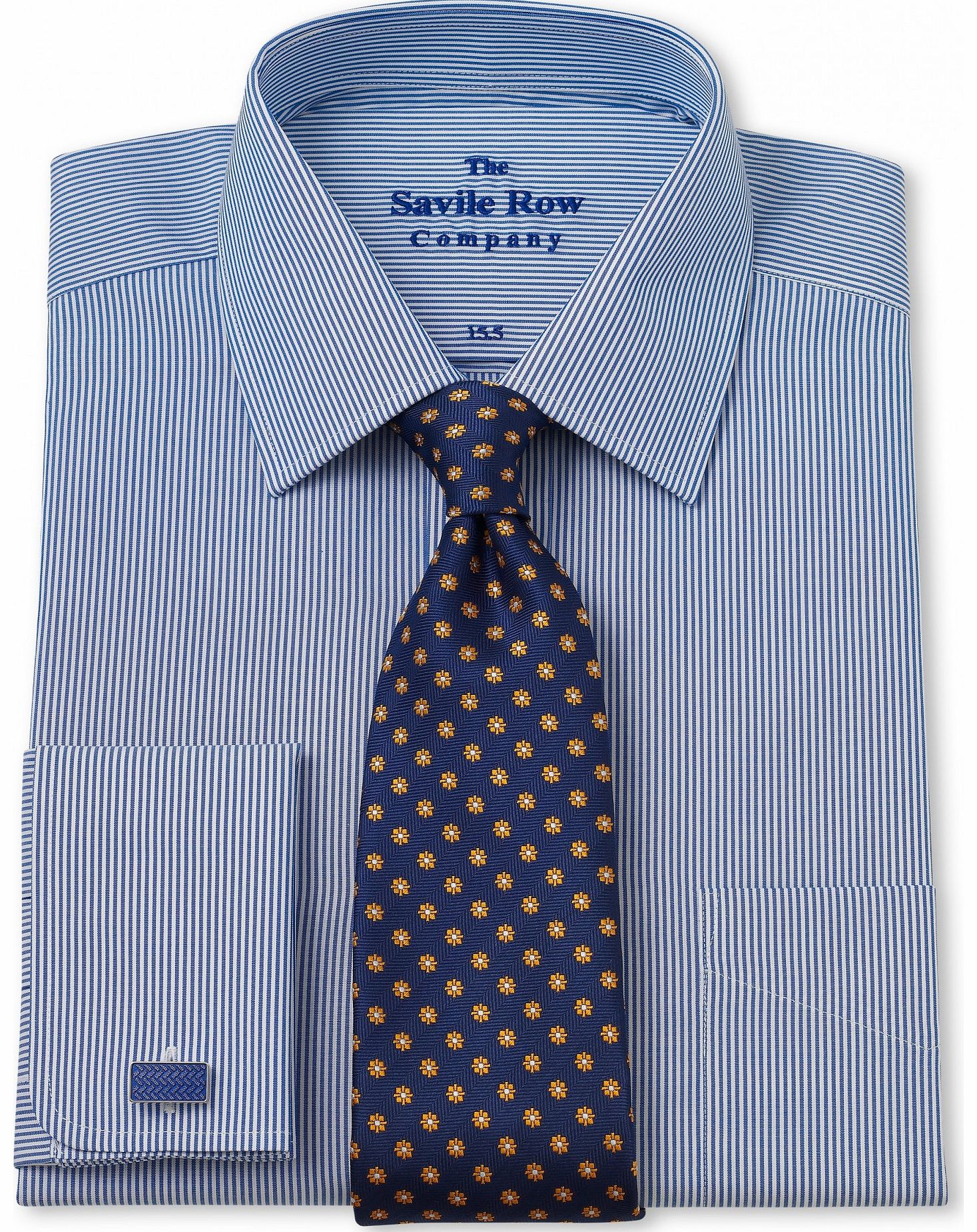 Savile Row Company Navy Fine Stripe Classic Fit Shirt 16`` Standard