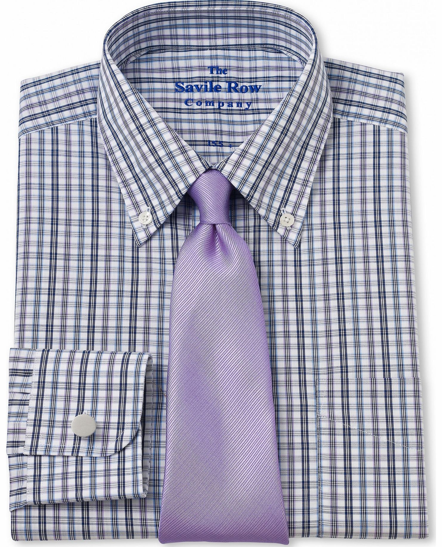 Savile Row Company Navy Lilac Check Classic Fit Shirt 15 1/2``