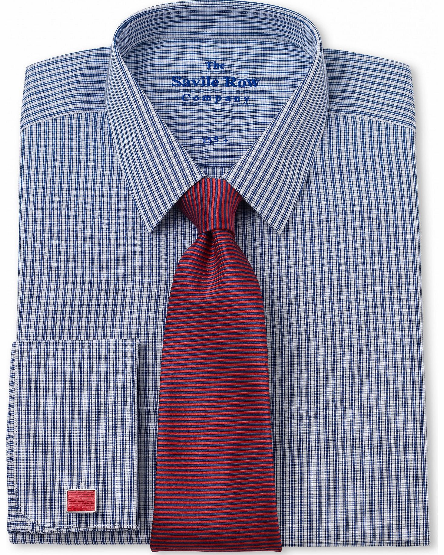 Savile Row Company Navy Micro Check Slim Fit Shirt 17 1/2``