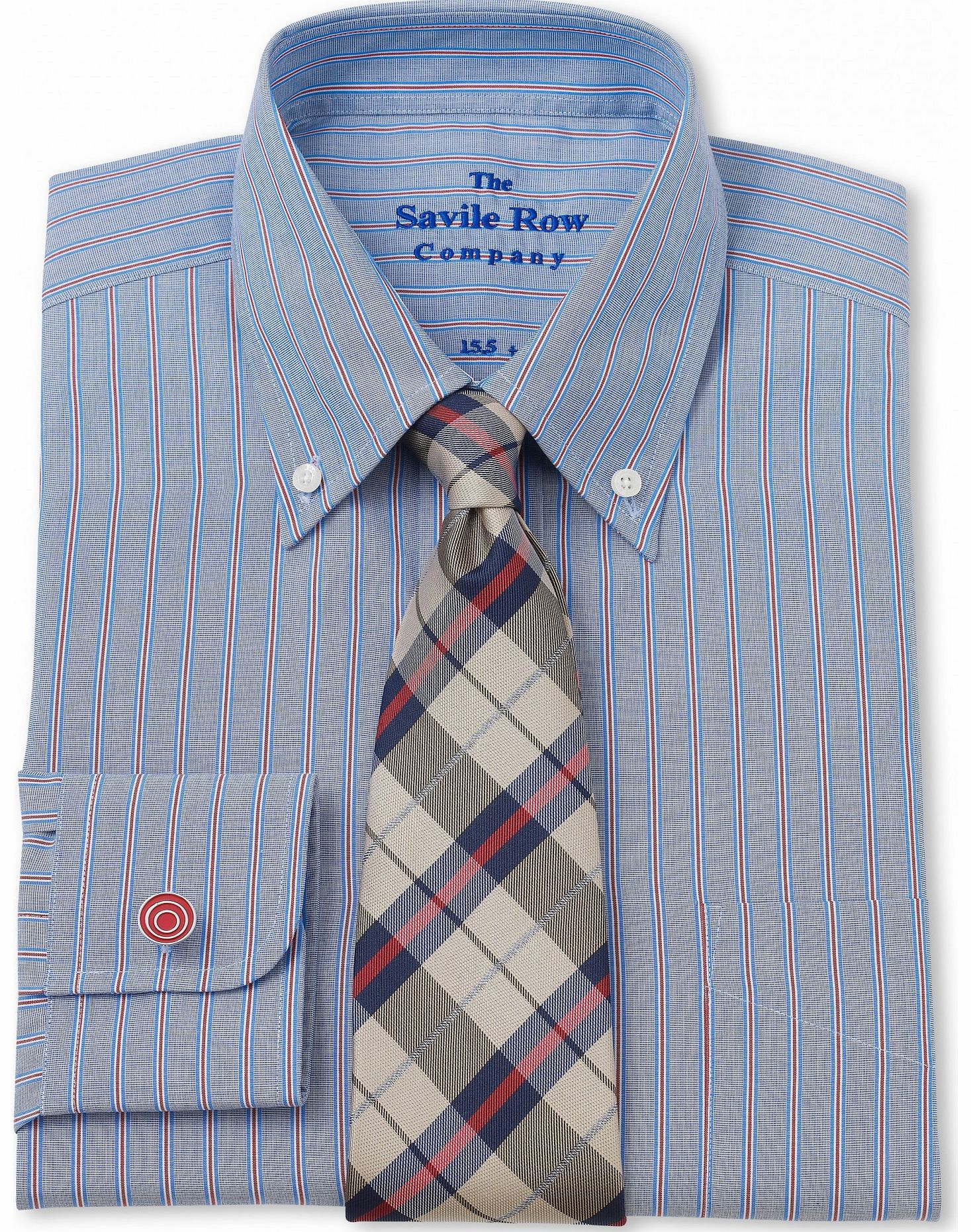 Savile Row Company Navy Red End on End Stripe Classic Fit Shirt 16