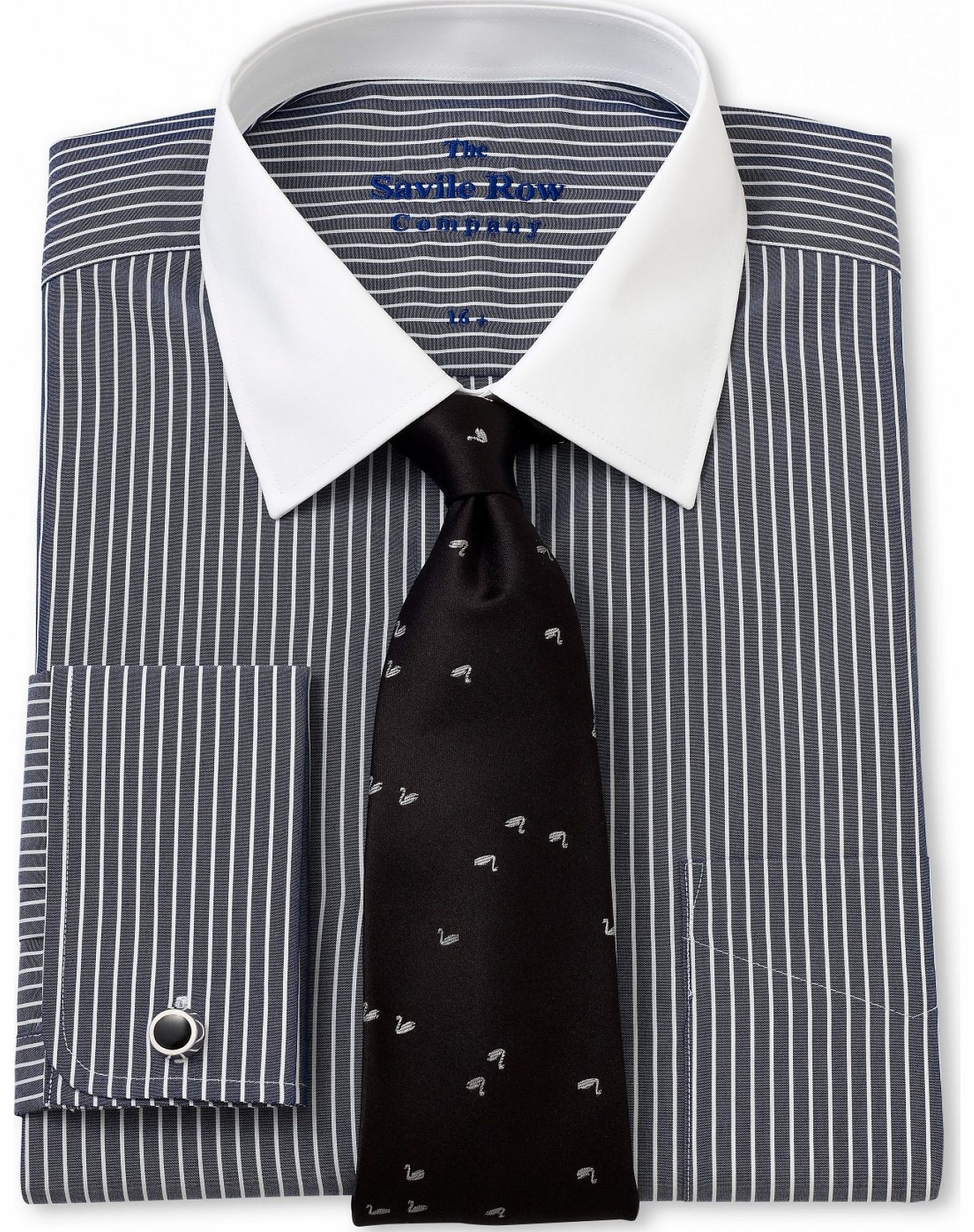 Savile Row Company Navy White Bengal Classic Fit Shirt 16``