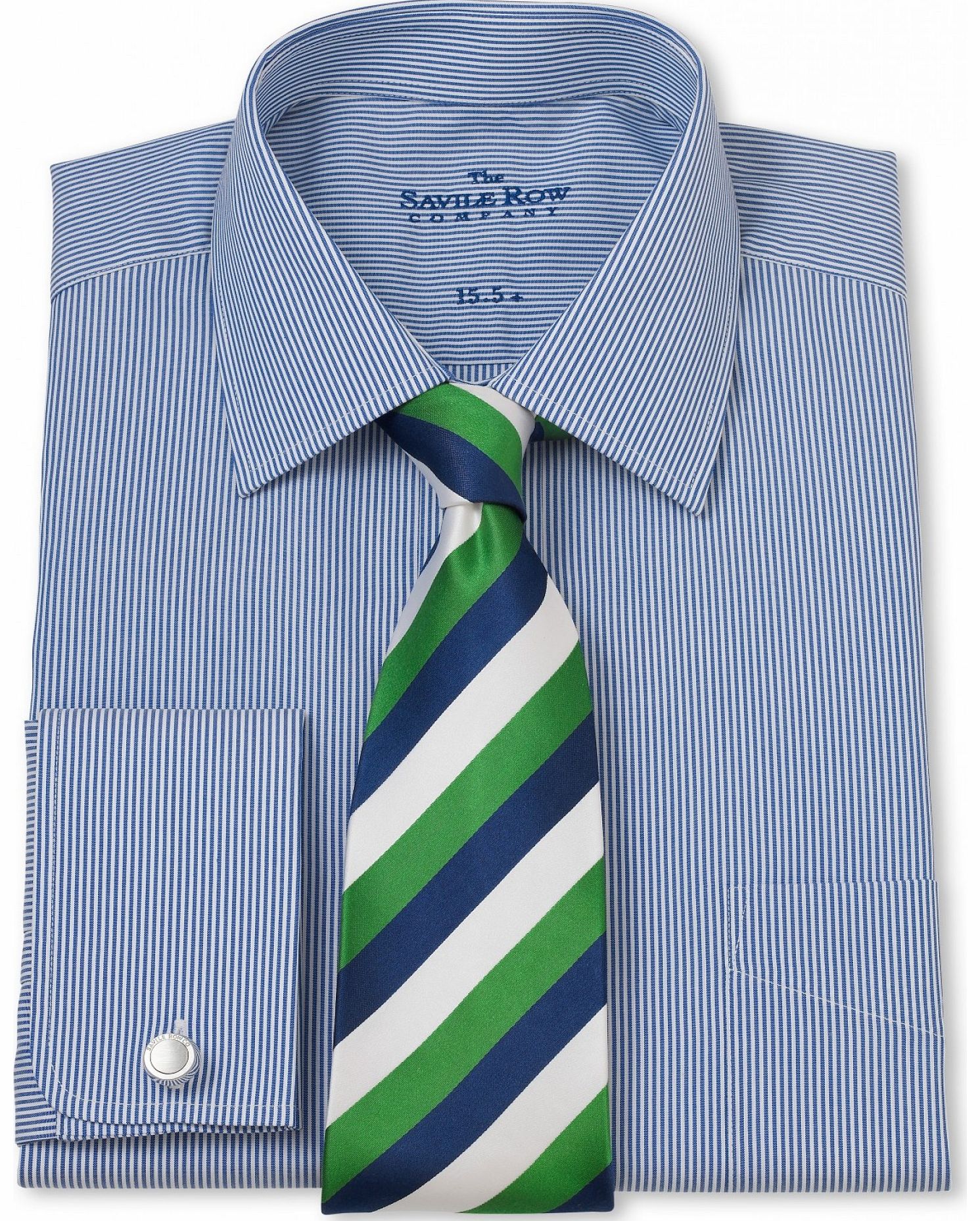 Savile Row Company Navy White Bengal Stripe Classic Fit Shirt 17``
