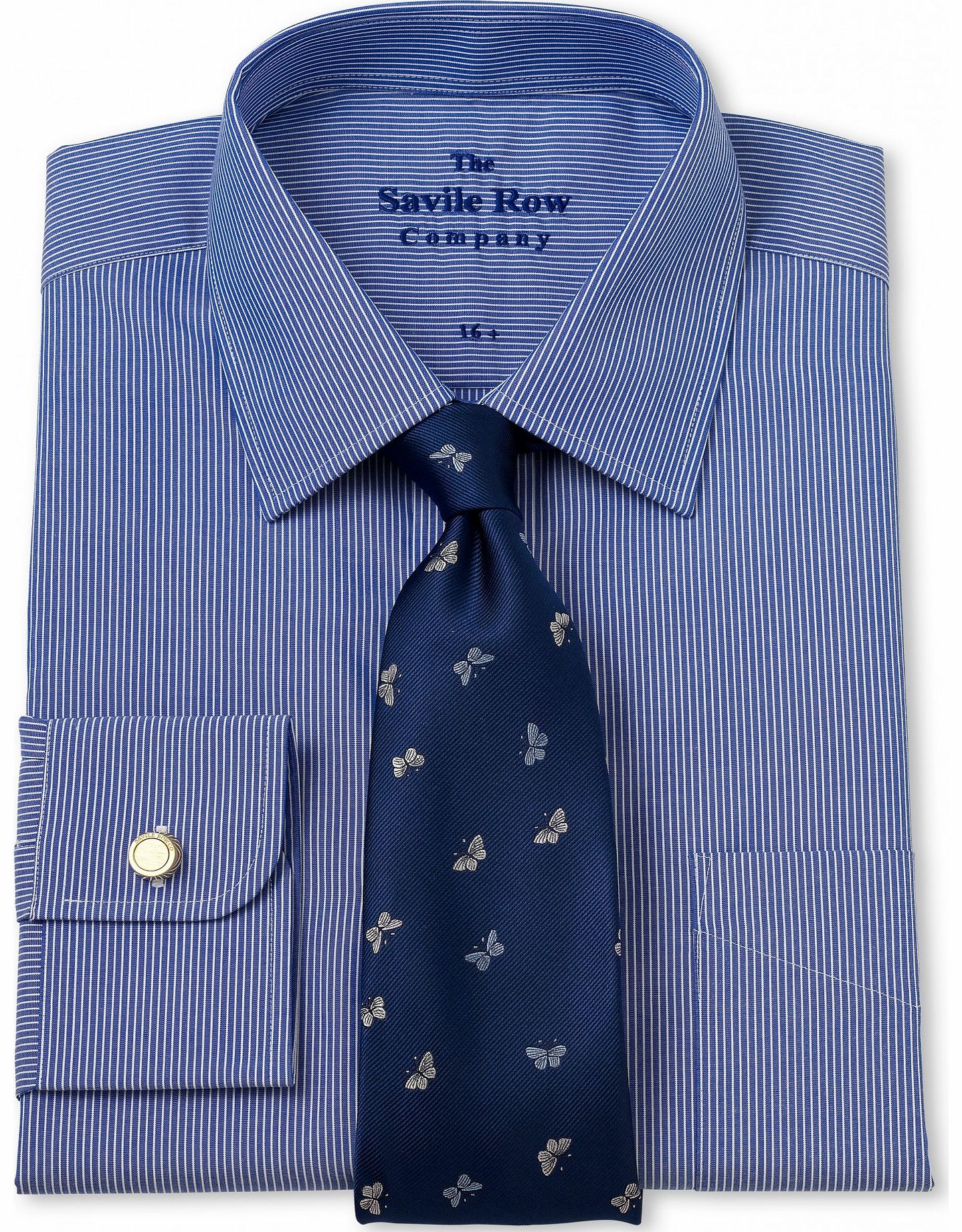 Savile Row Company Navy White Stripe Classic Fit Shirt 16 1/2``